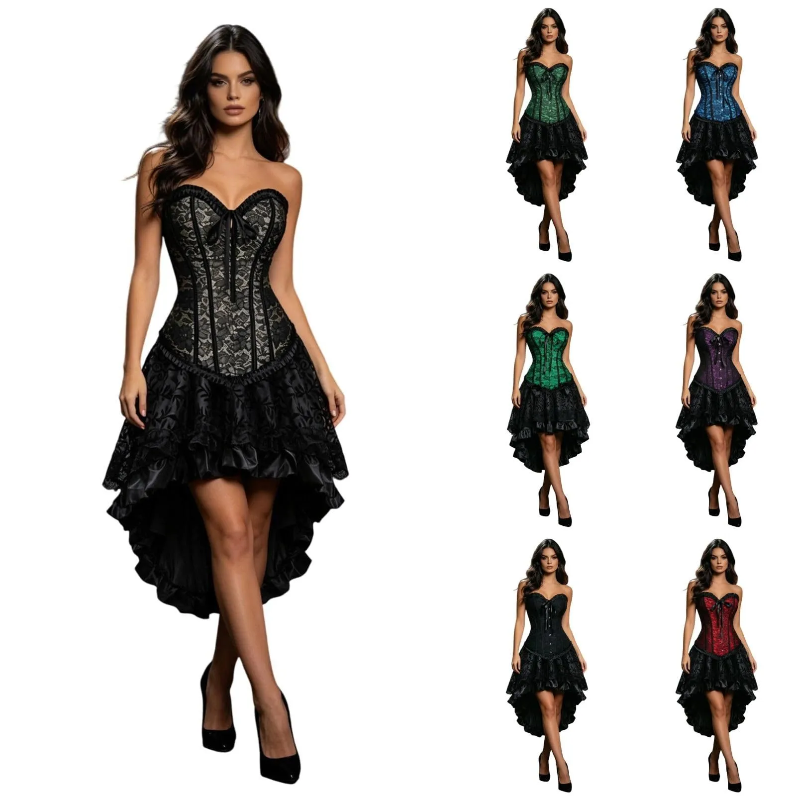 HEMNACU Abito Corsetto da Donna, Blu, L - immagine 2
