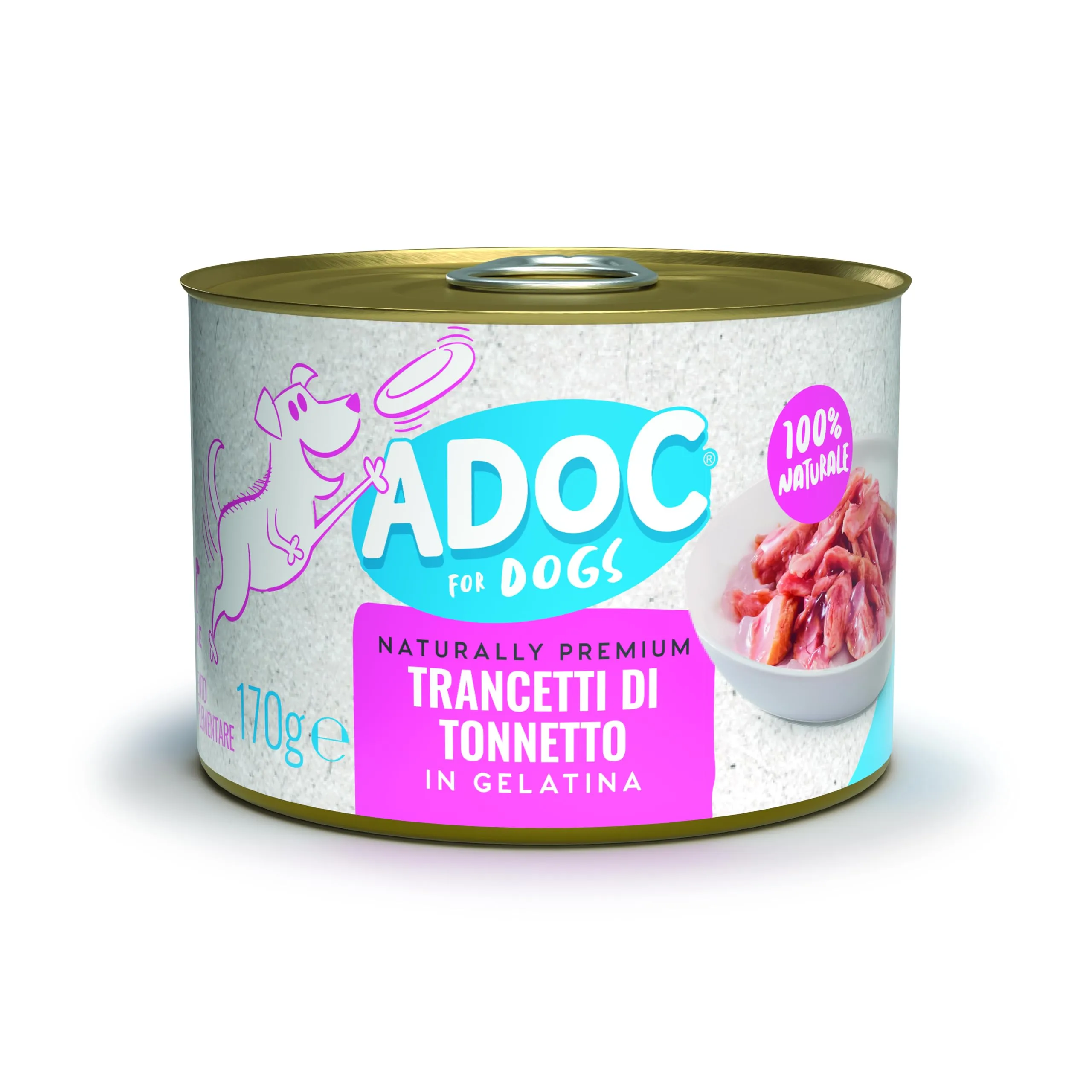 Adoc Naturally Premium Alimento Umido Complementare per Cani Filetti di Tonnetto in Gelatina, 24 x 170 g - immagine 1