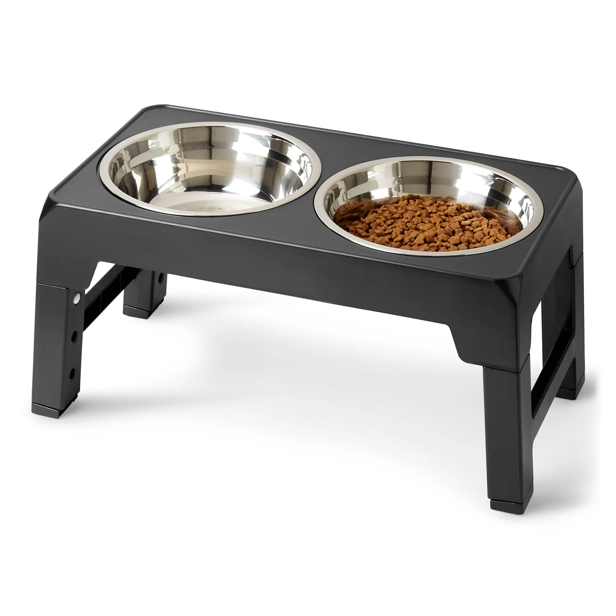 Amazon Basics Supporto Rialzato per Ciotole per Cani, Regolabile in Altezza, Acciaio Inossidabile, Nero, 44 x 24 x 30,5 cm - immagine 1