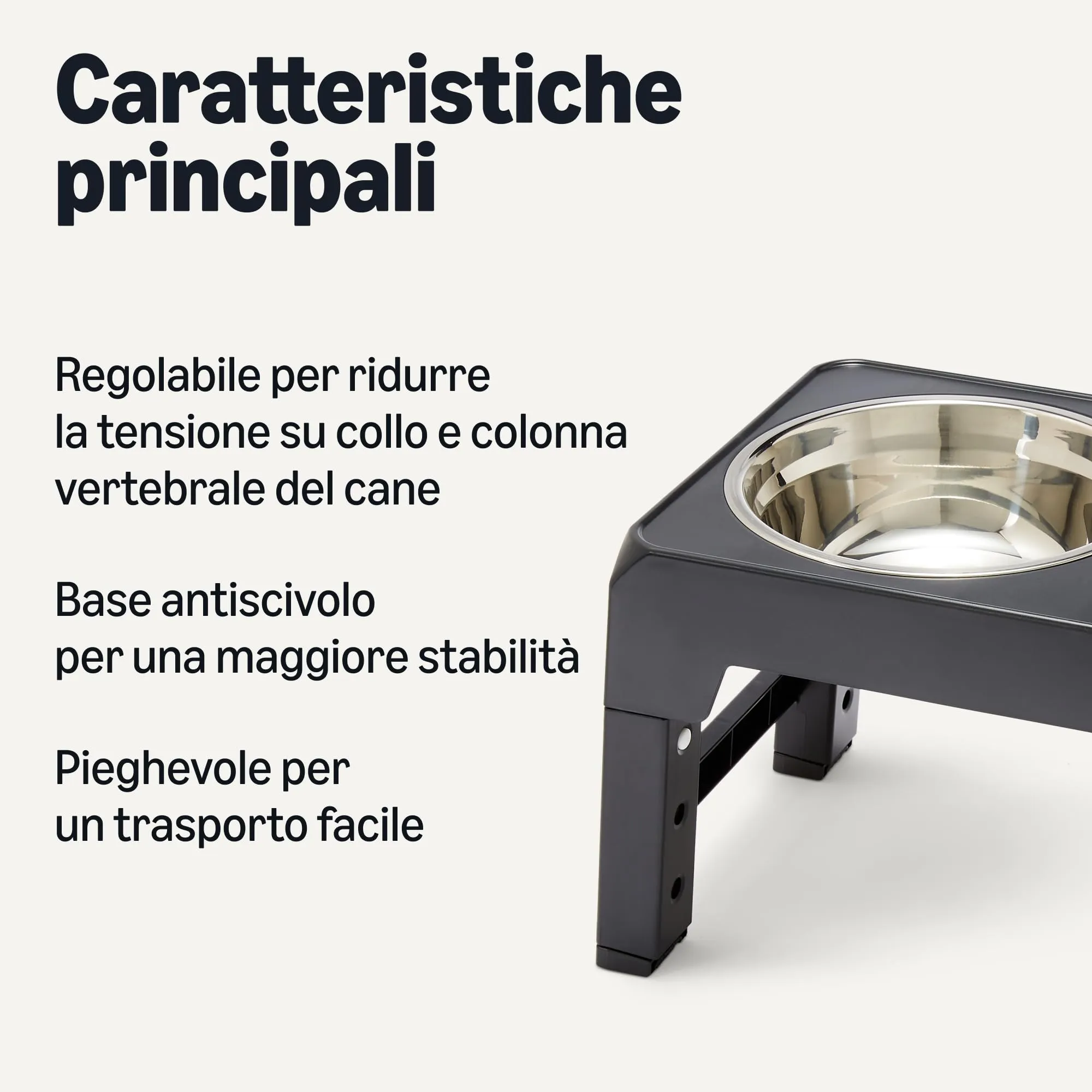 Amazon Basics Supporto Rialzato per Ciotole per Cani, Regolabile in Altezza, Acciaio Inossidabile, Nero, 44 x 24 x 30,5 cm - immagine 2