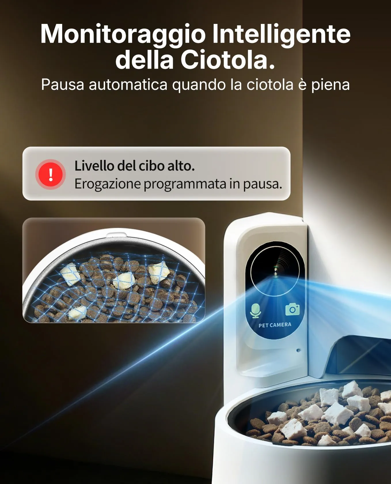PETKIT YumShare Solo 2 Distributore Automatico di Cibo per Gatti con Telecamera HD 1080p, Riconoscimento Multiplo Gatti, Wi-Fi 2.4/5 GHz, Capacità 3L, Ciotola in Acciaio Inossidabile - immagine 6