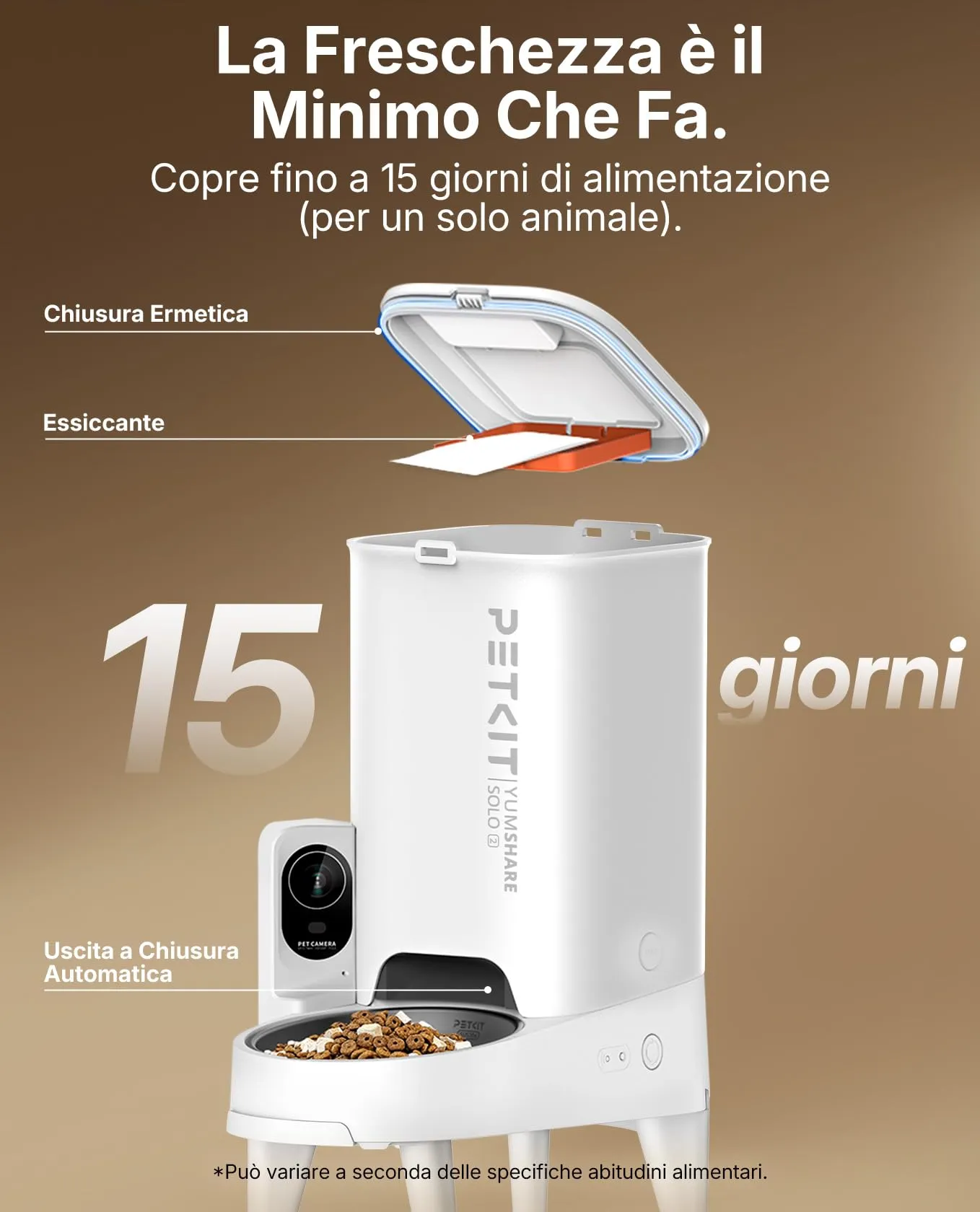 PETKIT YumShare Solo 2 Distributore Automatico di Cibo per Gatti con Telecamera HD 1080p, Riconoscimento Multiplo Gatti, Wi-Fi 2.4/5 GHz, Capacità 3L, Ciotola in Acciaio Inossidabile - immagine 7