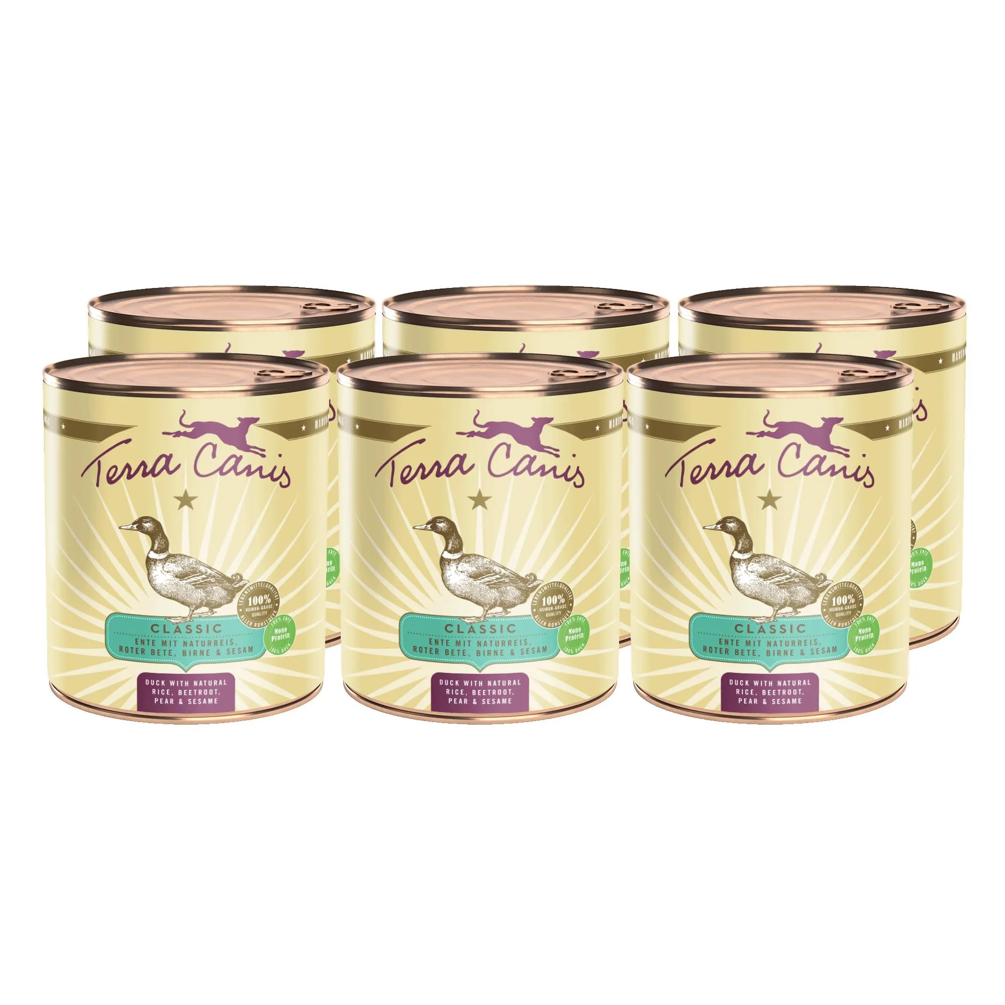 Terra Canis Classic Cibo Umido per Cani Anatra e Riso Integrale, 6x800g - immagine 1