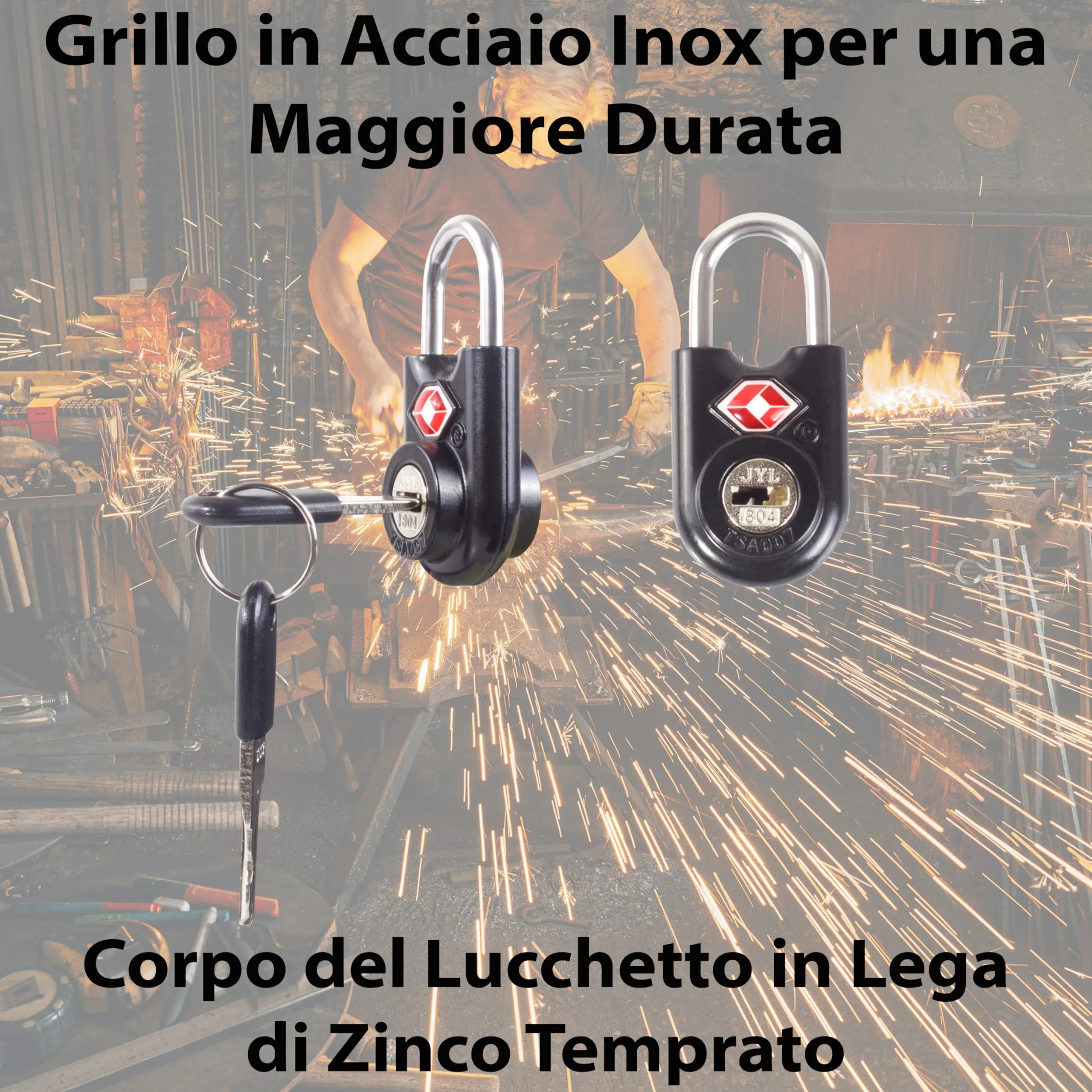 OW-Travel Lucchetto TSA per Valigia con Chiave, Nero, 1 Pezzo - immagine 6