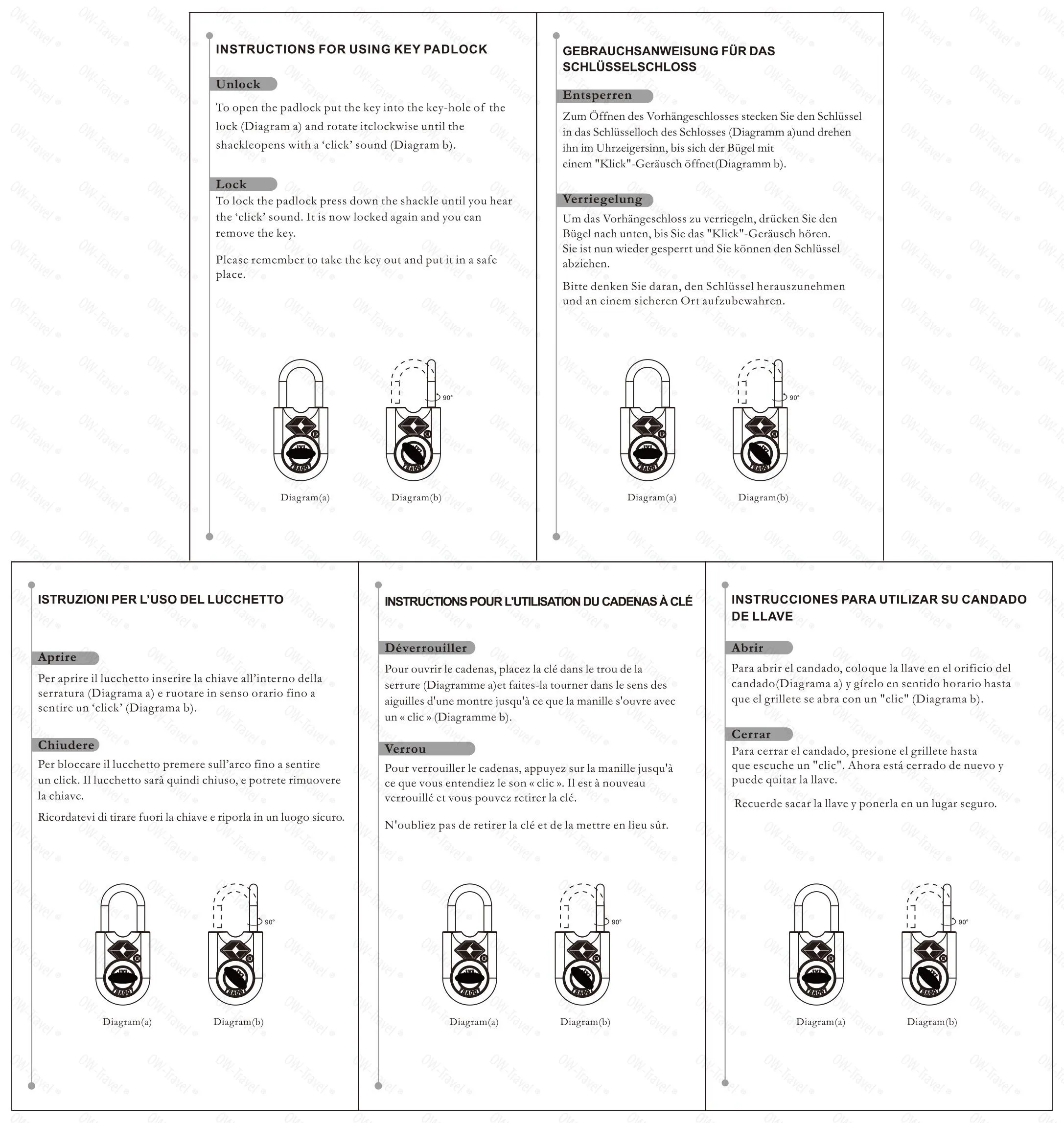 OW-Travel Lucchetto TSA per Valigia con Chiave, Nero, 1 Pezzo - immagine 10