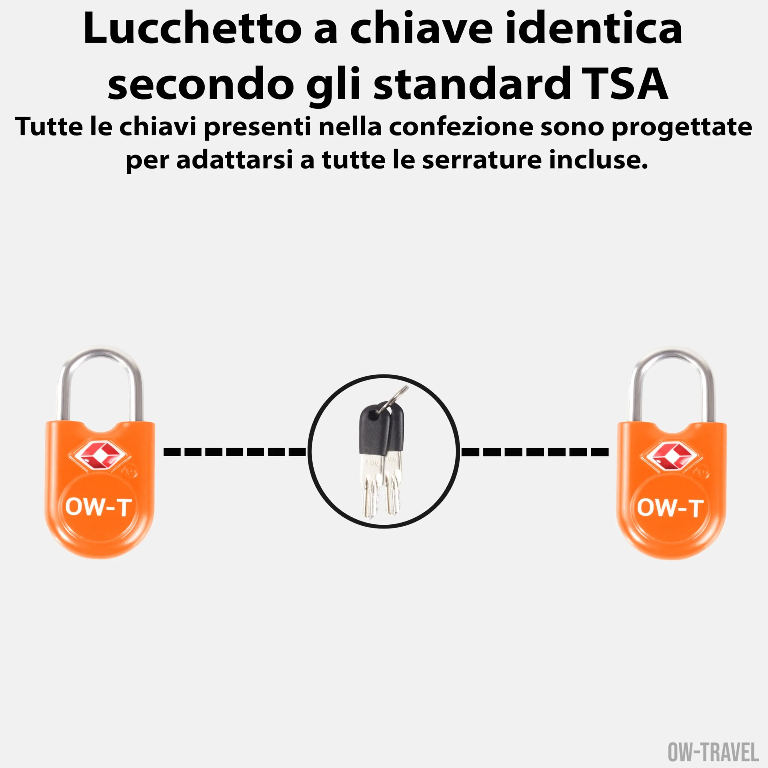 OW-Travel Lucchetti TSA con Chiave, Arancione, 2 Pz - immagine 3