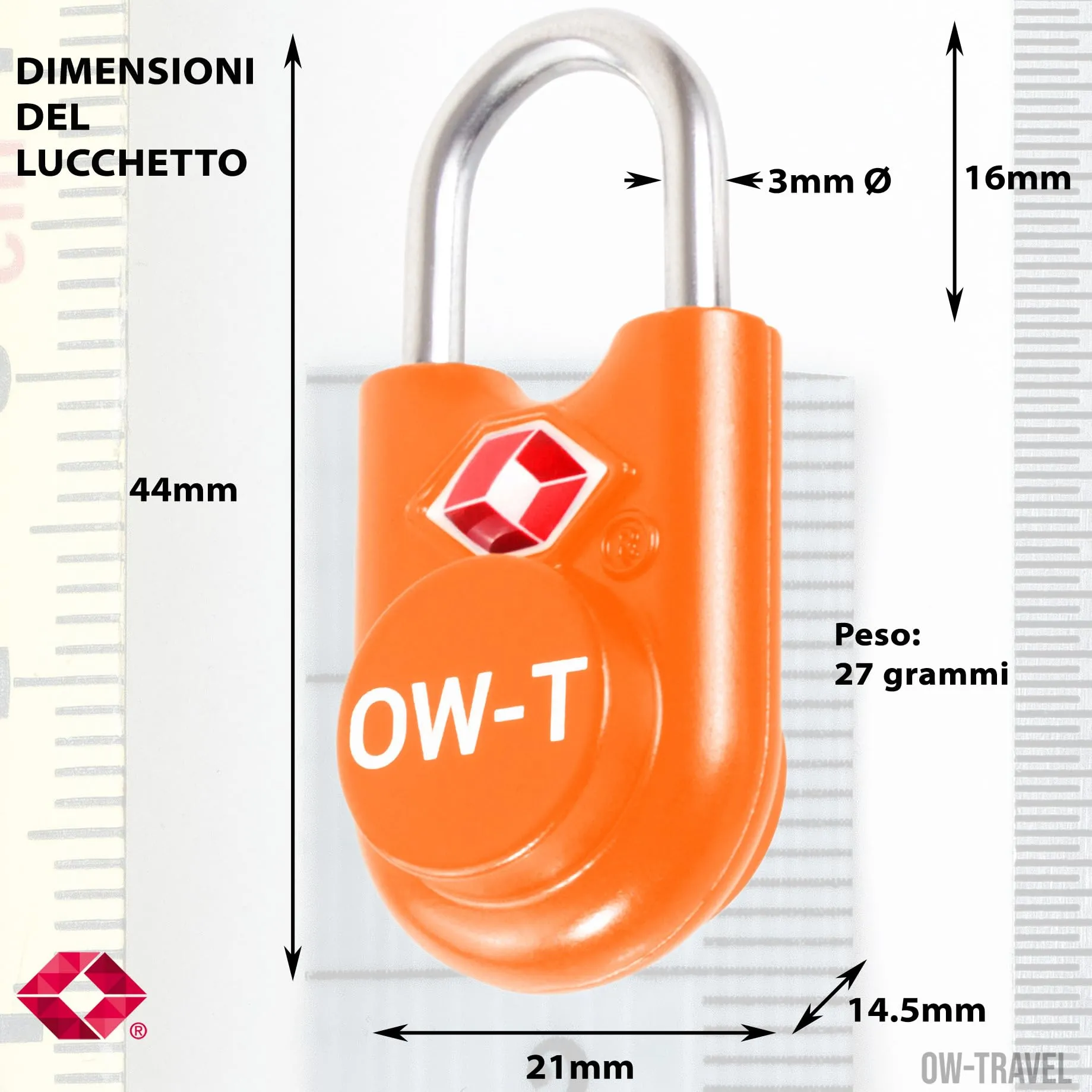 OW-Travel Lucchetti TSA con Chiave, Arancione, 2 Pz - immagine 8
