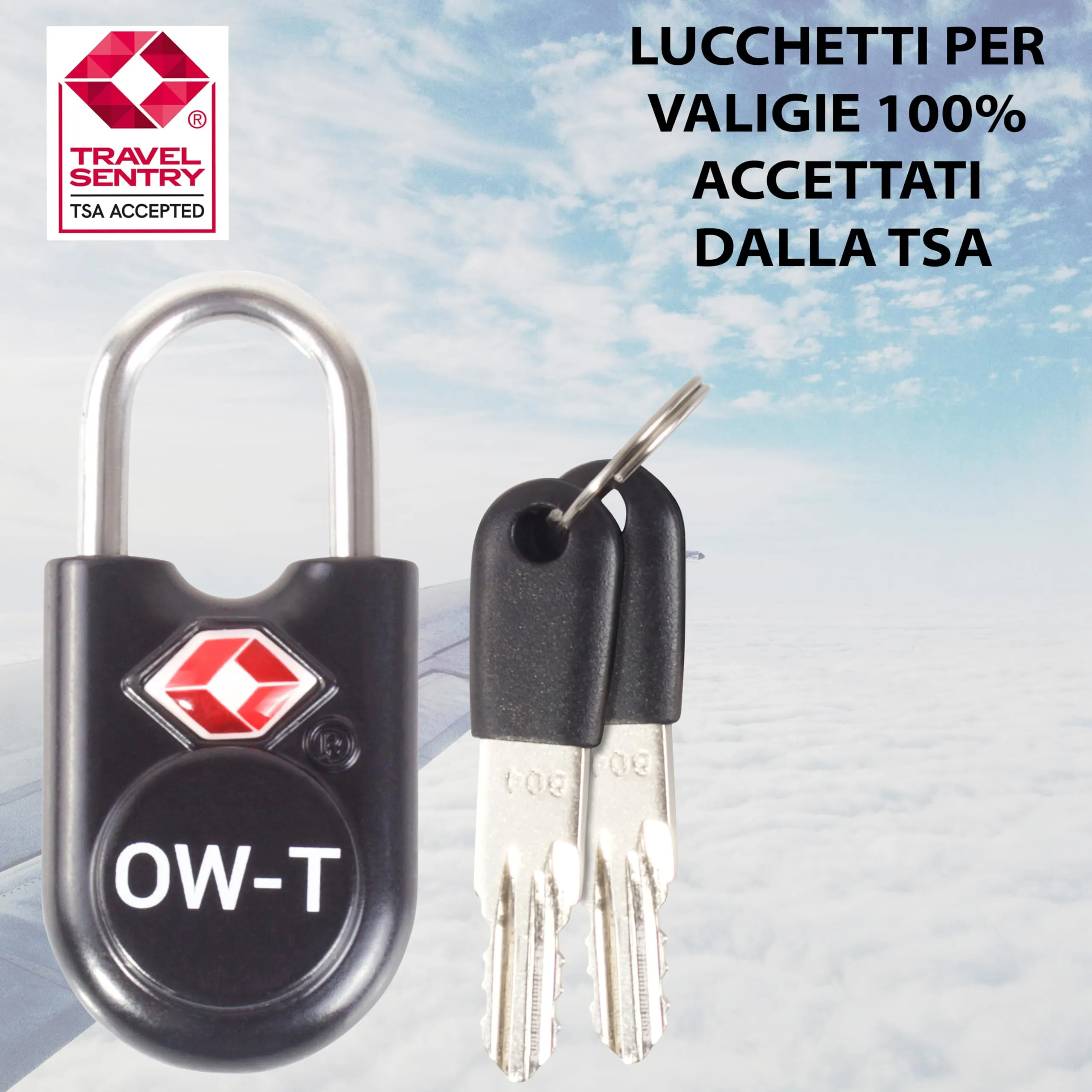 OW-Travel Lucchetto TSA per Valigia con Chiave, Nero, 4 Pz - immagine 5