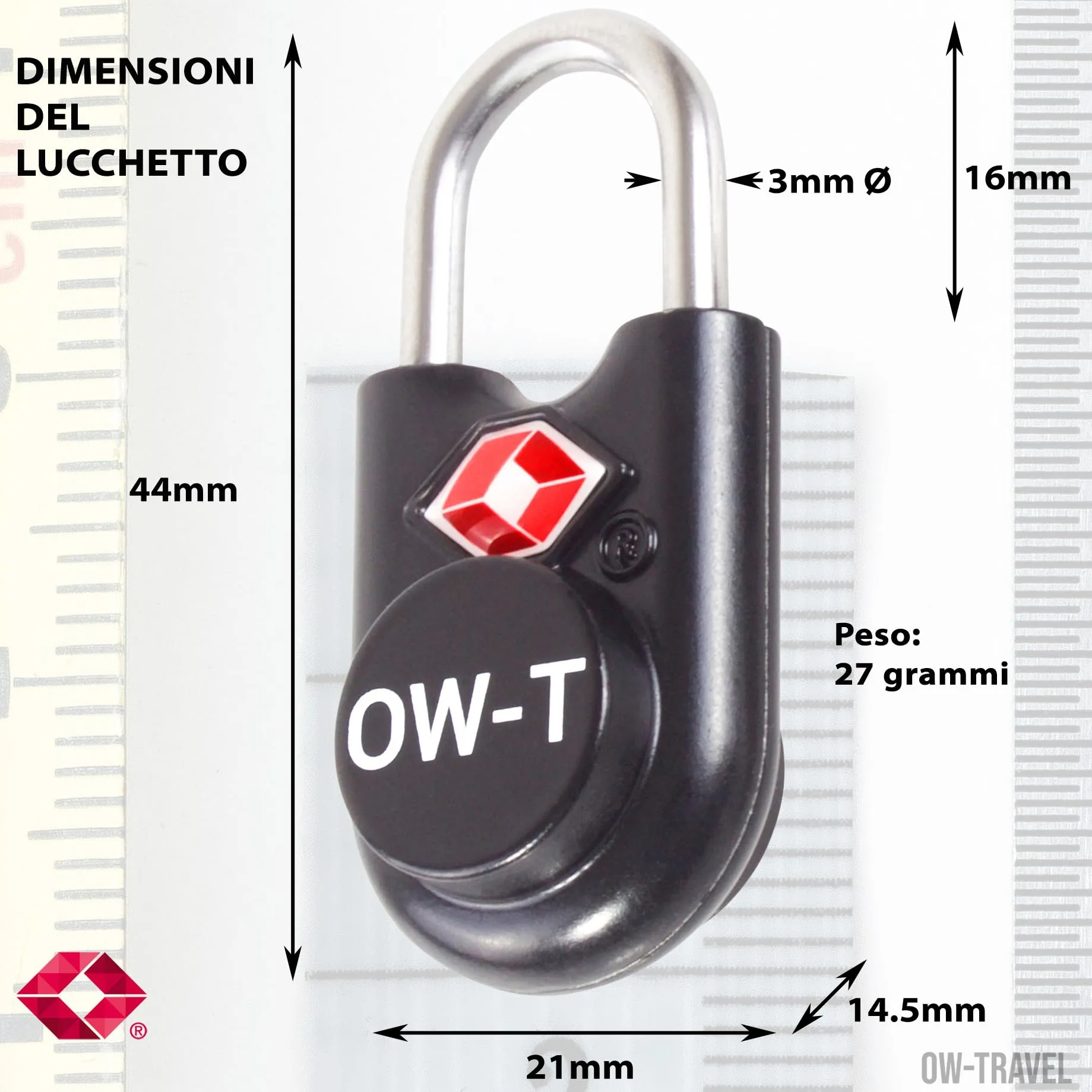 OW-Travel Lucchetto TSA per Valigia con Chiave, Nero, 4 Pz - immagine 8