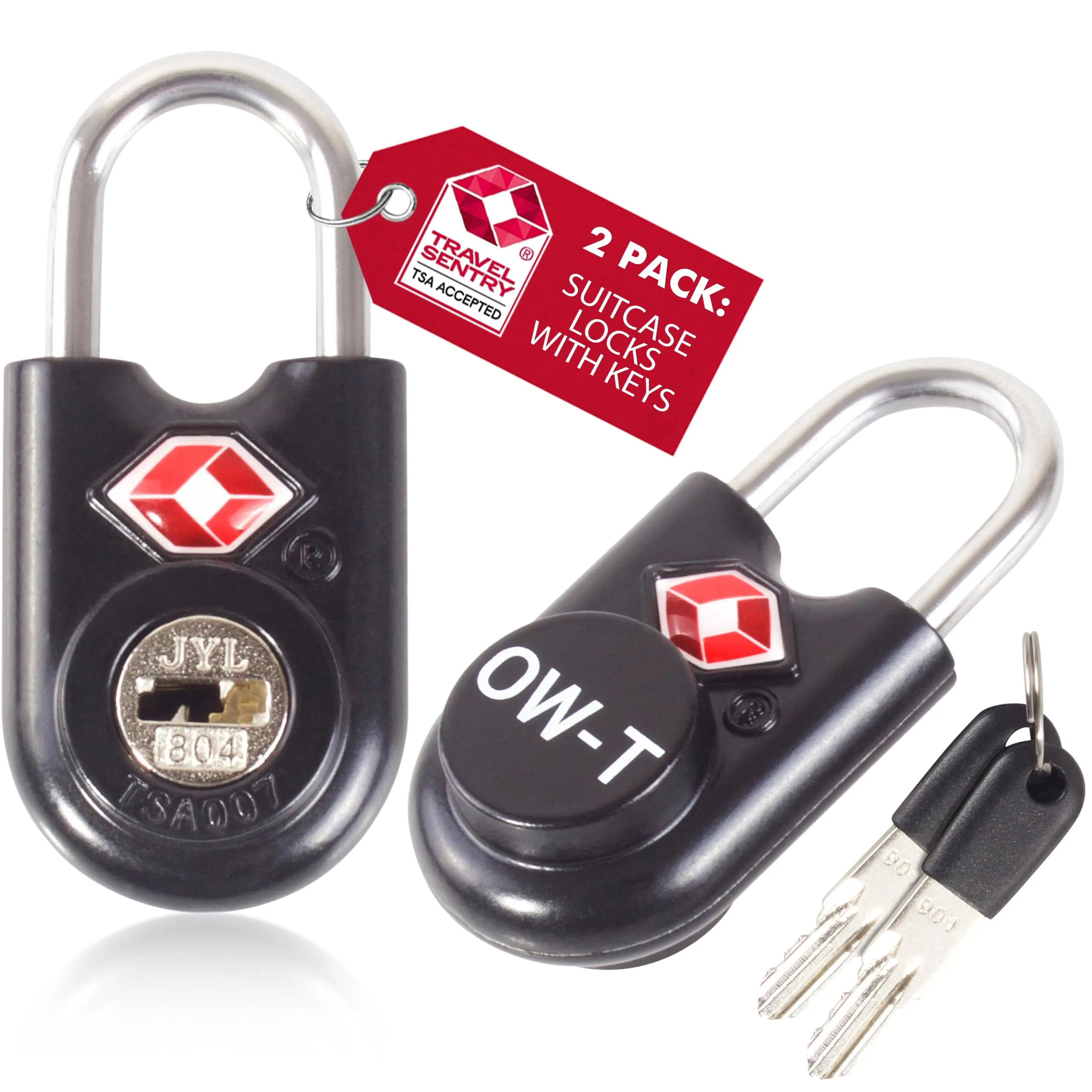 OW-Travel Lucchetto TSA per Valigia con Chiave, Nero, 2 Pezzi - immagine 1