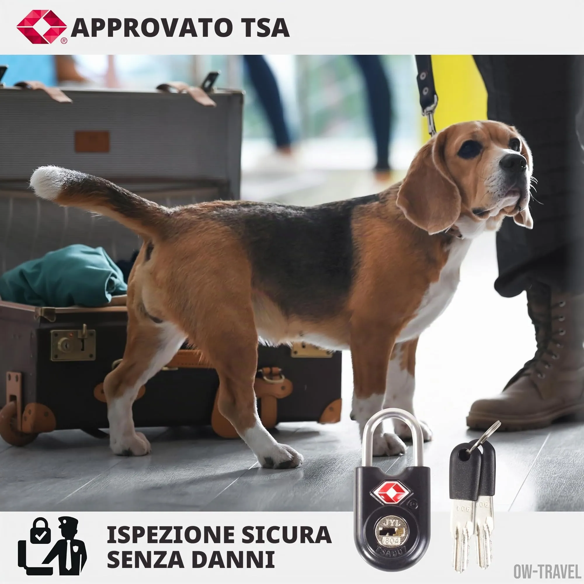 OW-Travel Lucchetto TSA per Valigia con Chiave, Nero, 2 Pezzi - immagine 6
