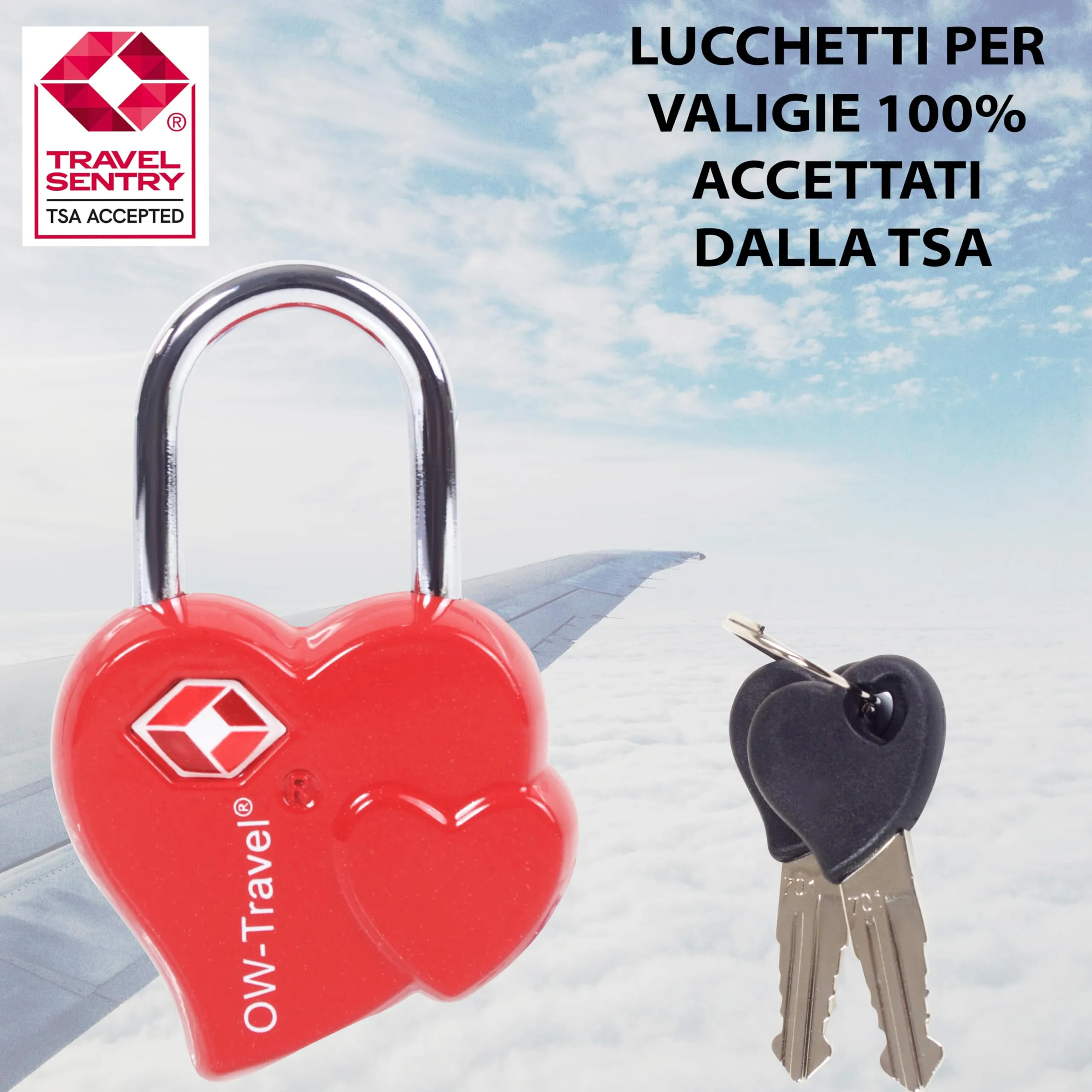 OW-Travel Lucchetto TSA a forma di Cuore con Chiave, 1 Pezzo - immagine 4