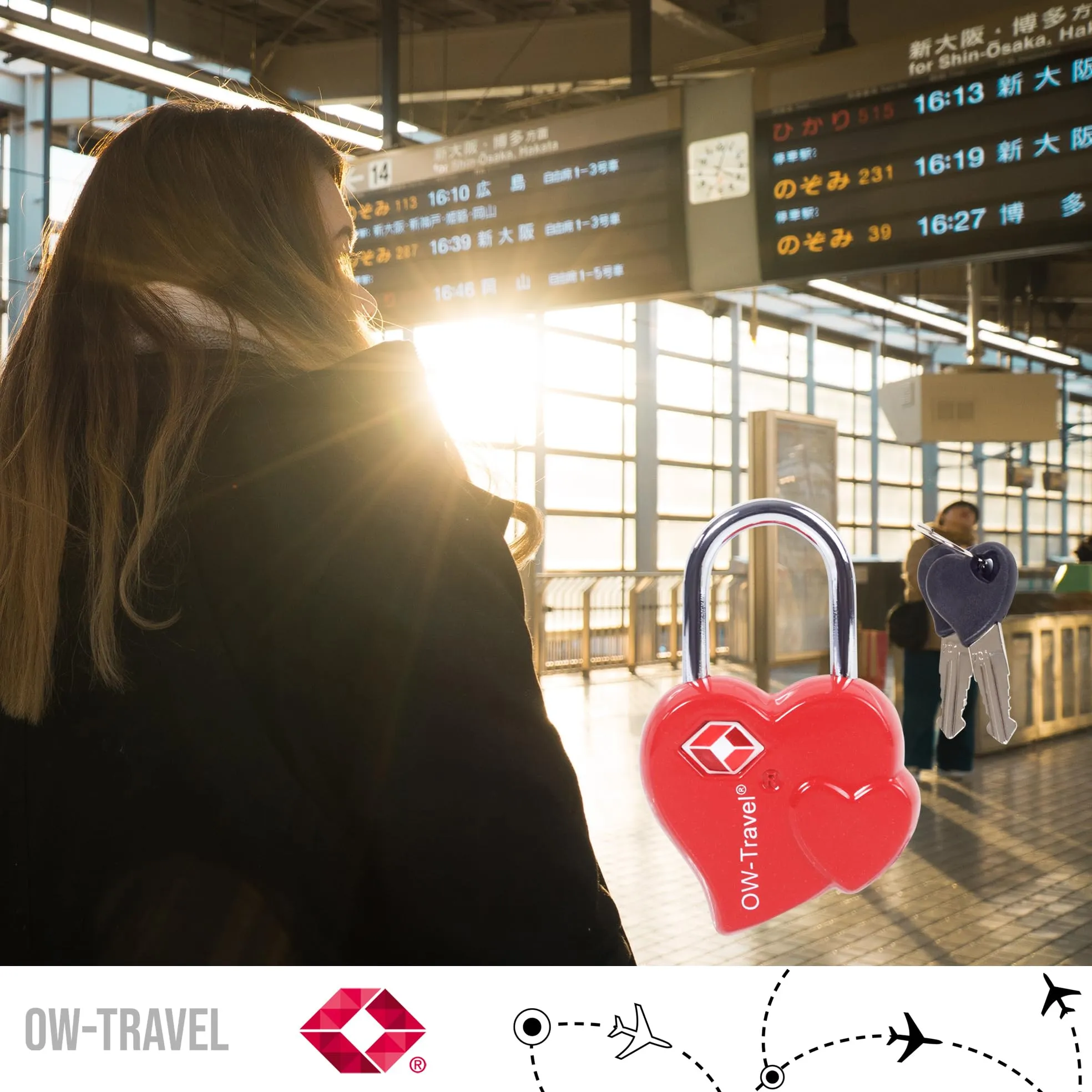 OW-Travel Lucchetto TSA a forma di Cuore con Chiave, 1 Pezzo - immagine 9