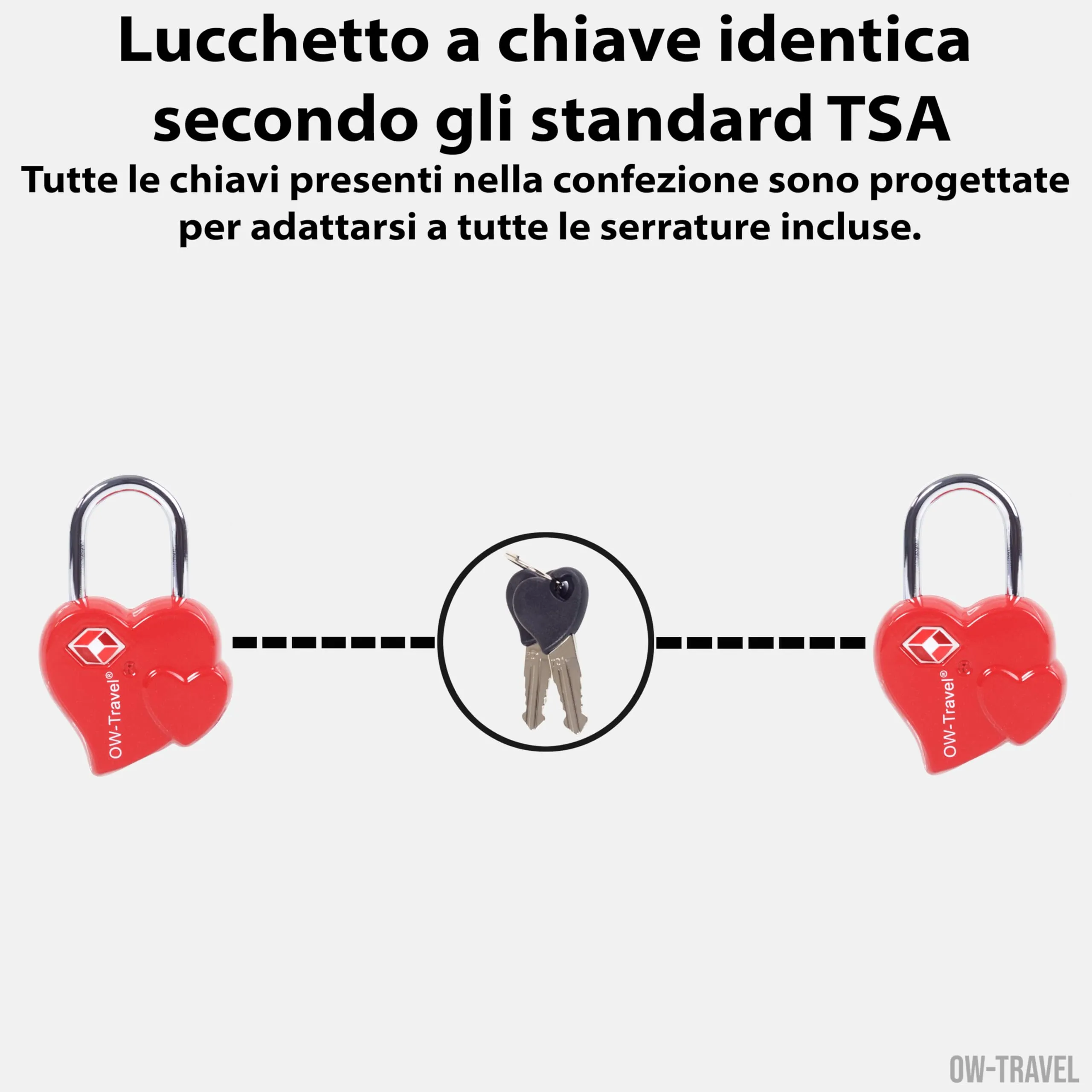 OW-Travel Lucchetto TSA a forma di Cuore con Chiave, 2 Pezzi - immagine 3