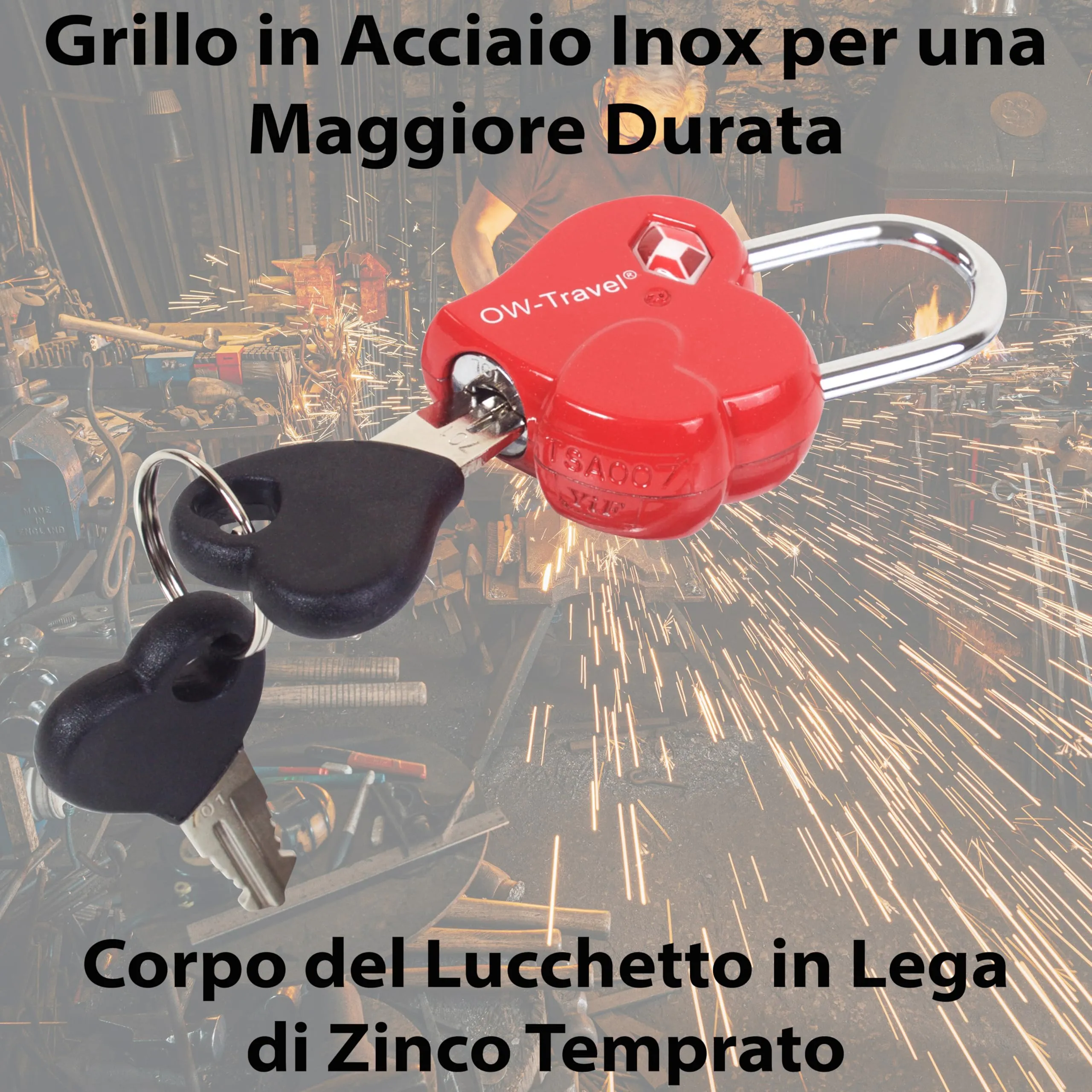 OW-Travel Lucchetto TSA a forma di Cuore con Chiave, 2 Pezzi - immagine 7