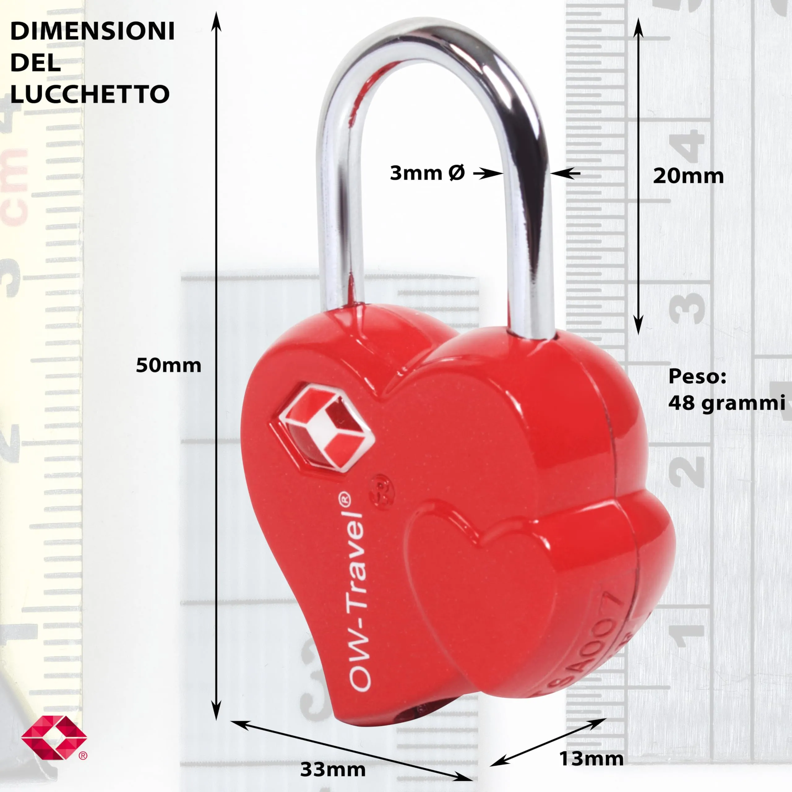 OW-Travel Lucchetto TSA a forma di Cuore con Chiave, 2 Pezzi - immagine 9