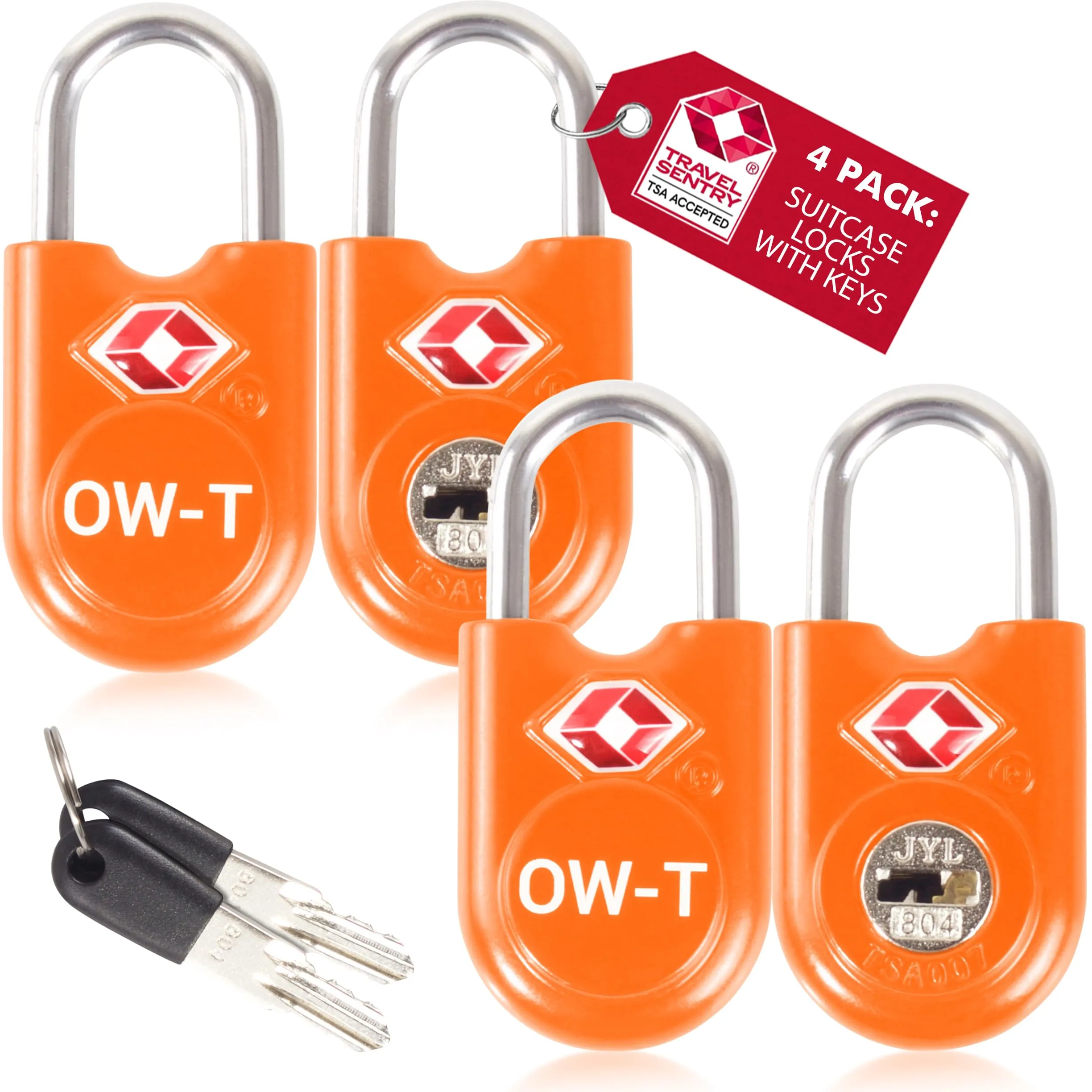 OW-Travel Lucchetti TSA con Chiave, Arancione, 4 Pezzi - immagine 1