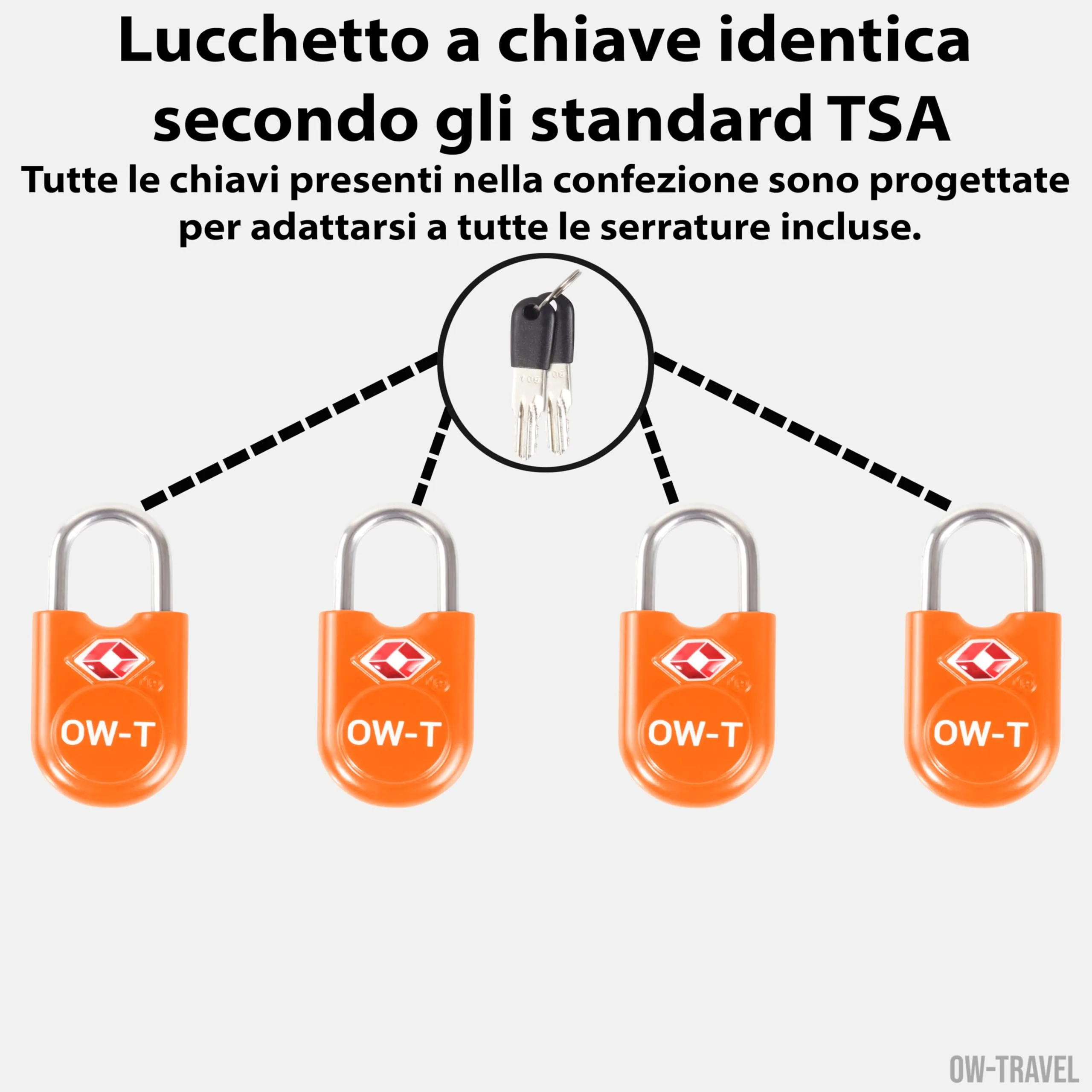 OW-Travel Lucchetti TSA con Chiave, Arancione, 4 Pezzi - immagine 3