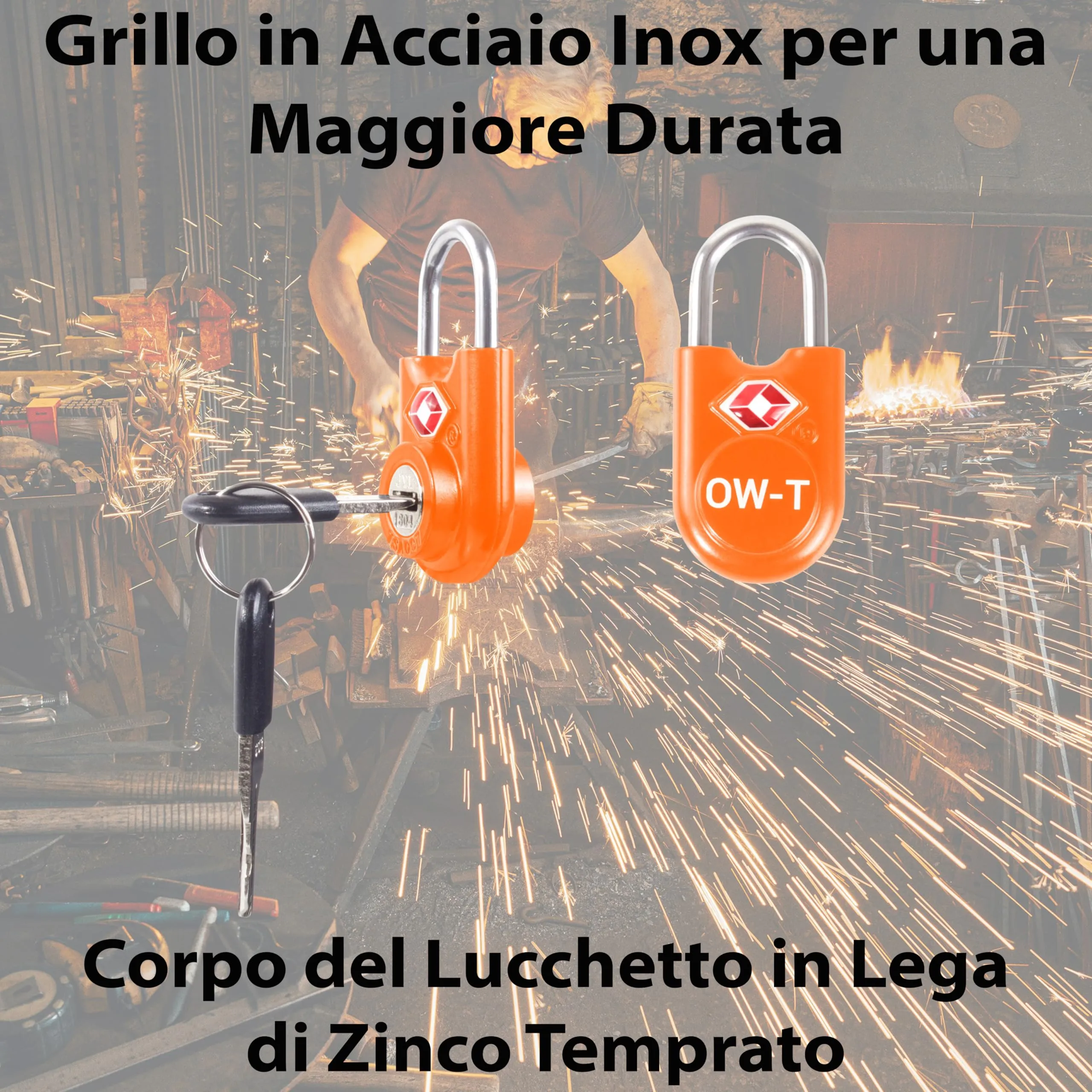 OW-Travel Lucchetti TSA con Chiave, Arancione, 4 Pezzi - immagine 7