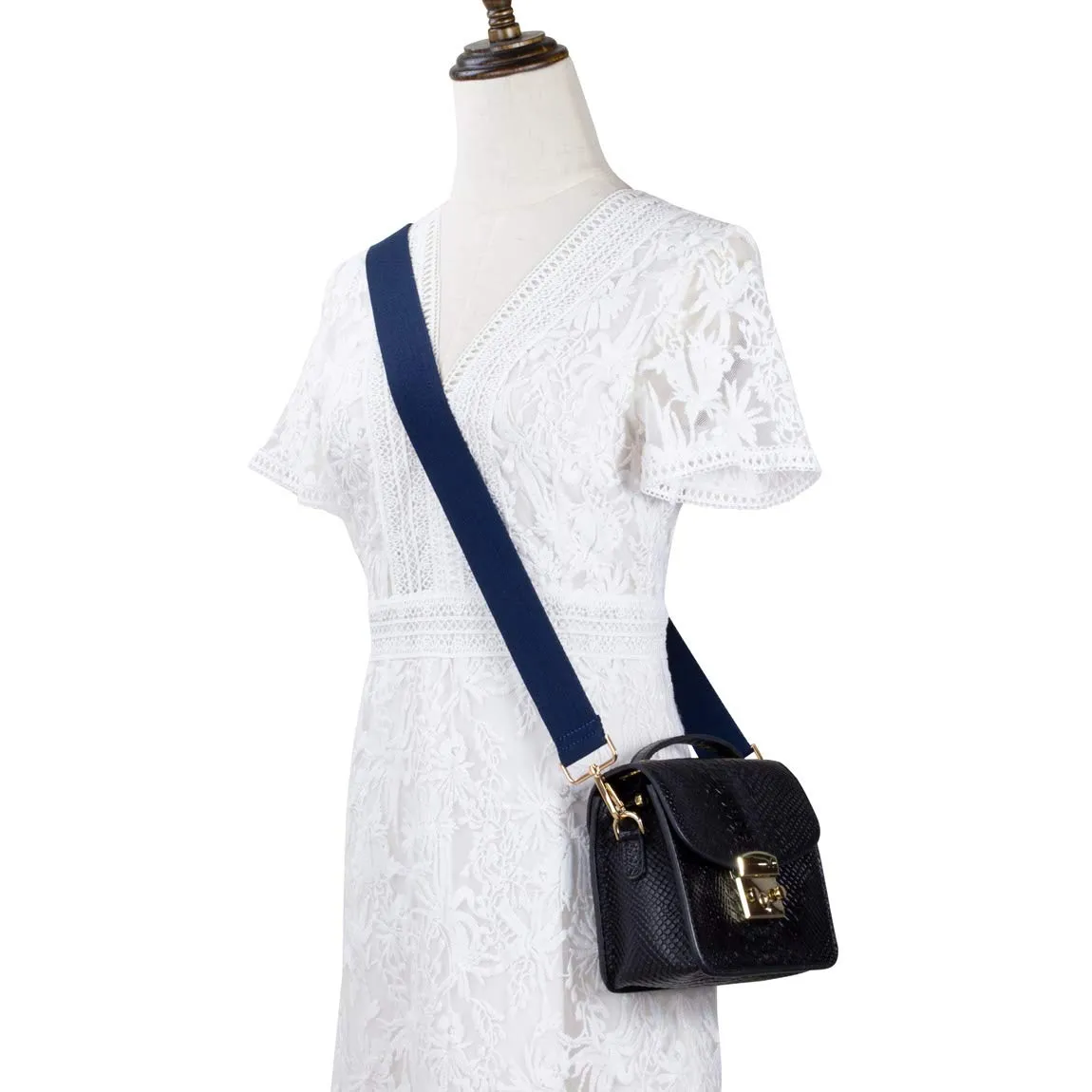 Allzedream Cinghia per borsa a tracolla regolabile in cotone, Blu, M - immagine 2