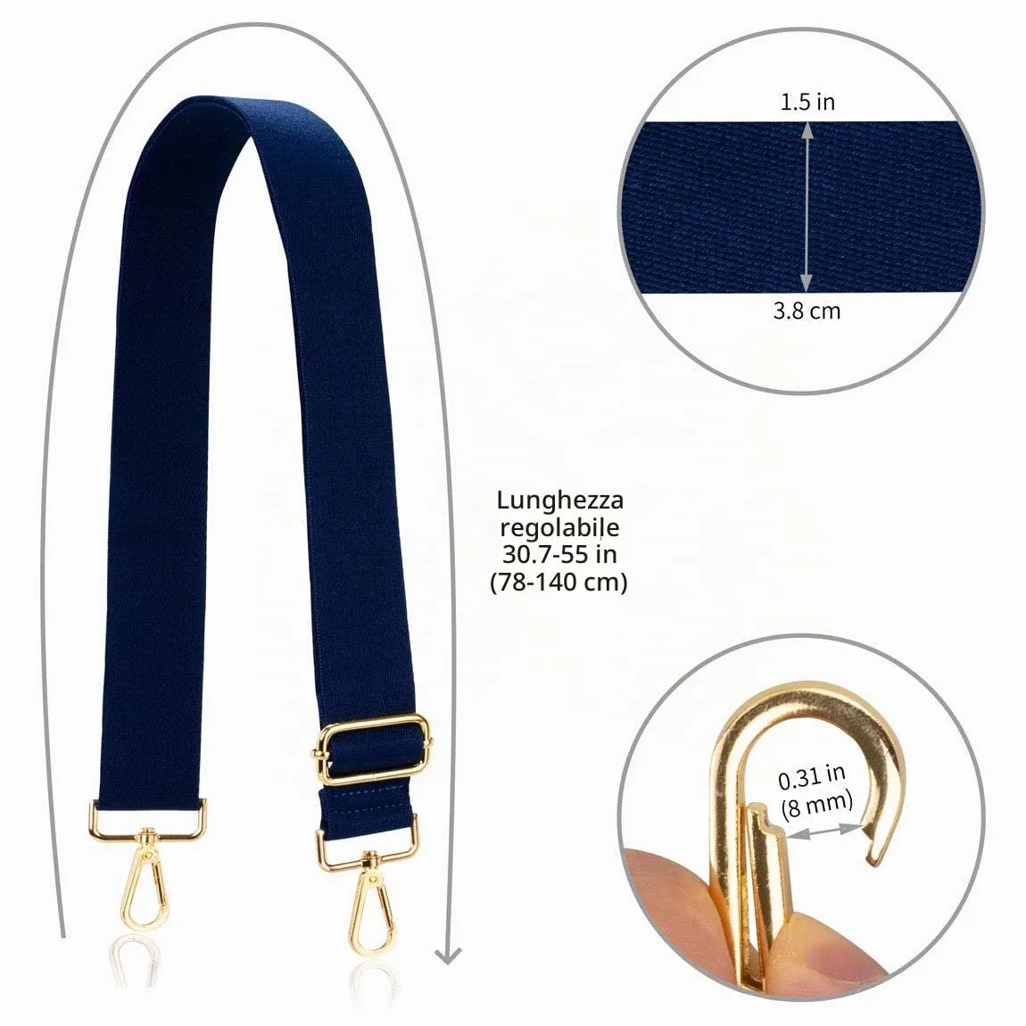 Allzedream Cinghia per borsa a tracolla regolabile in cotone, Blu, M - immagine 5