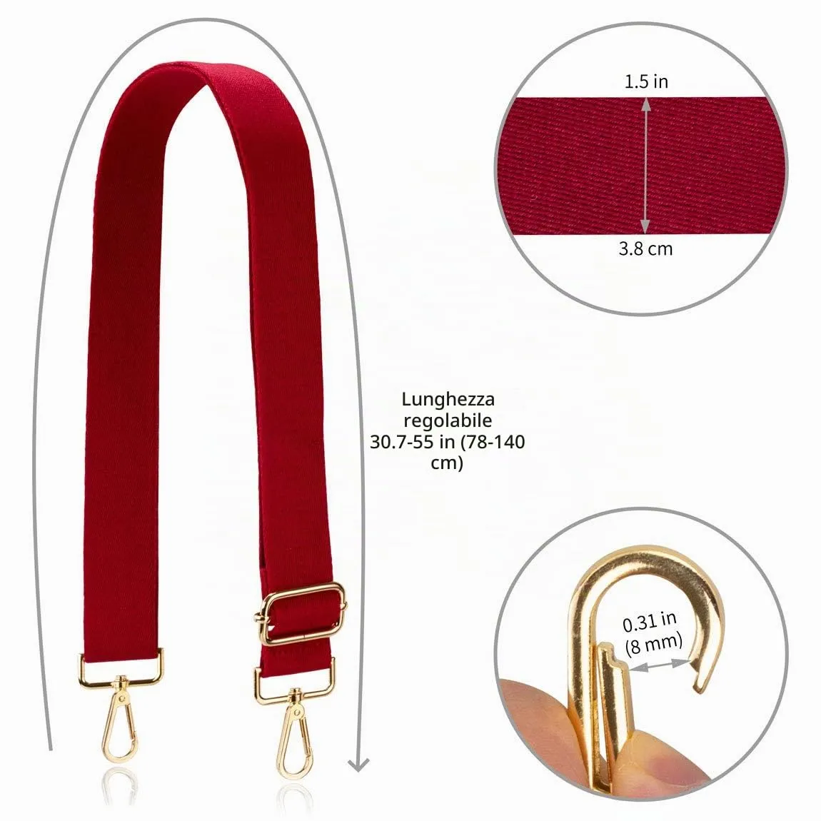 Allzedream Tracolla morbida e regolabile per borsa, Rosso, Medium - immagine 5