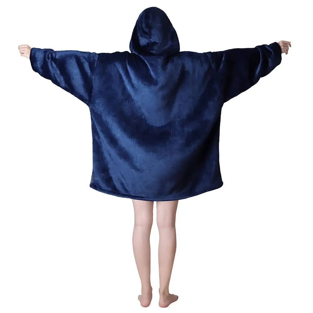Queenshin Felpa Coperta Indossabile con Cerniera e Cappuccio, Blu Navy - immagine 4