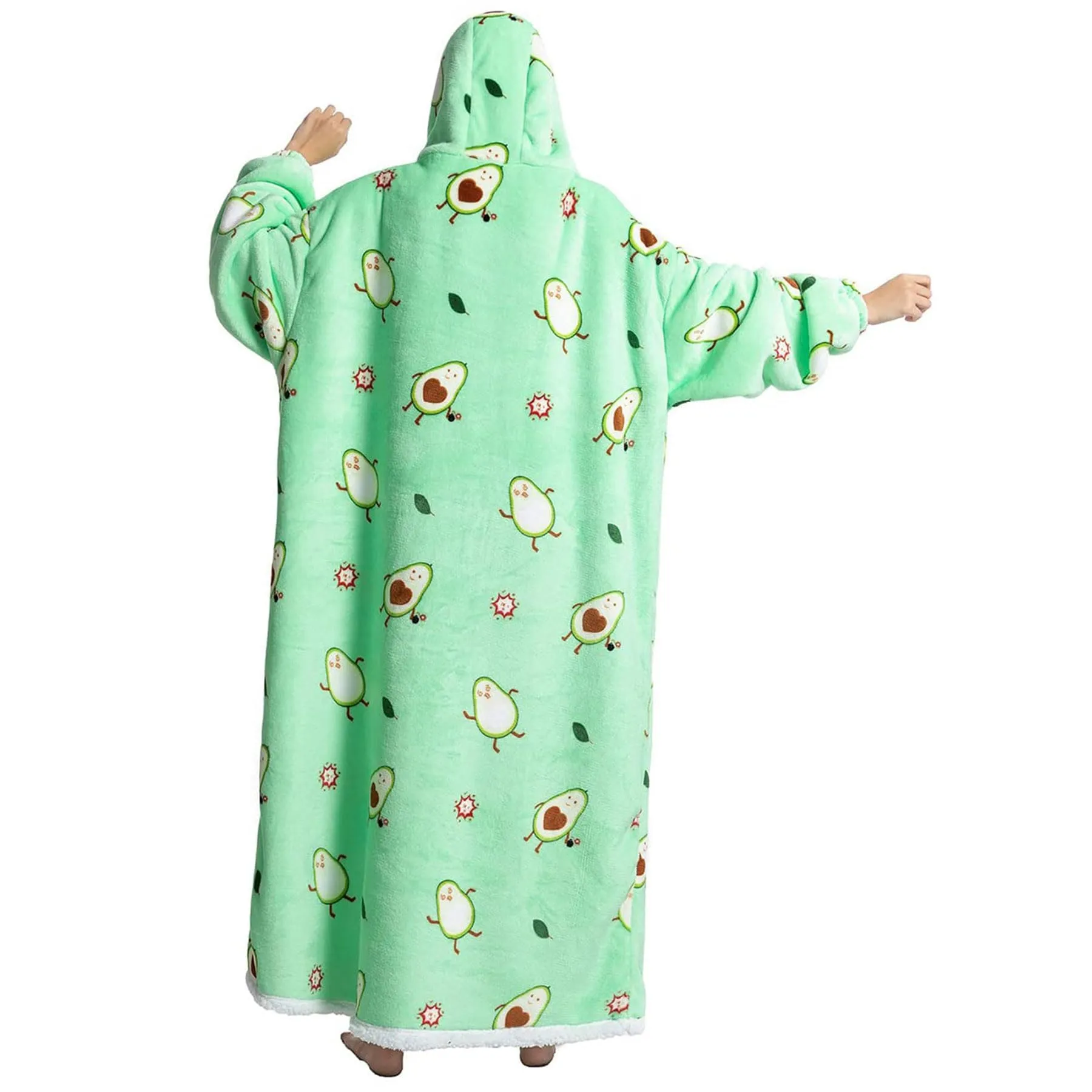 Queenshin Felpa Coperta Indossabile con Cappuccio Avocado, Pile Sherpa Oversize Extra Lunga per Donna e Uomo - immagine 5