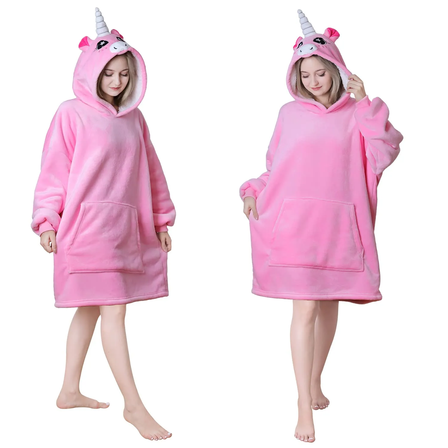 Queenshin Coperta Indossabile Unicorno Rosa con Cappuccio in Pile Sherpa, Taglia Unica - immagine 2