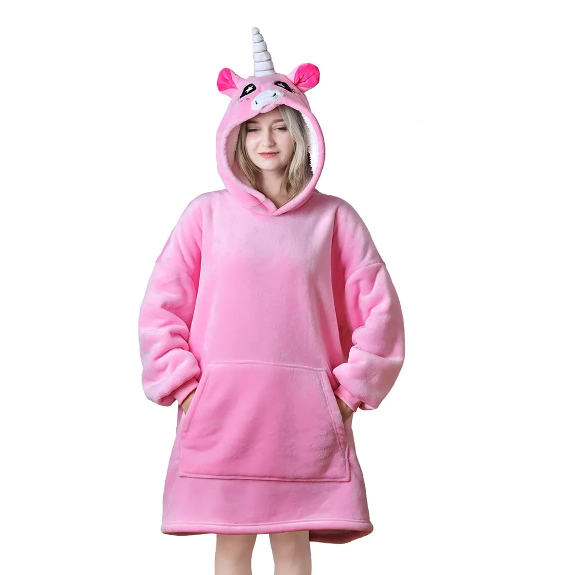 Queenshin Coperta Indossabile Unicorno Rosa con Cappuccio in Pile Sherpa, Taglia Unica - immagine 7
