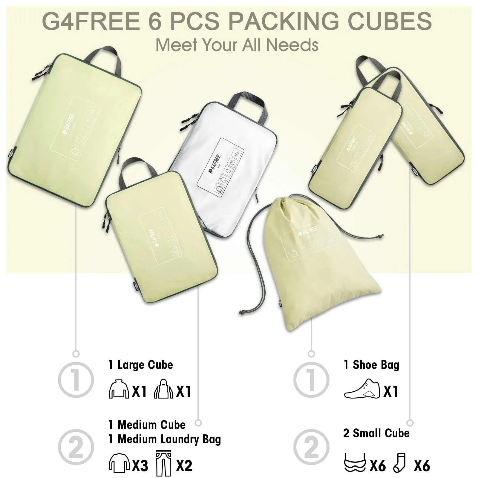 G4Free Set 6 Pezzi Cubi di Compressione per Imballaggi e Organizzazione Vestiti da Viaggio - immagine 3