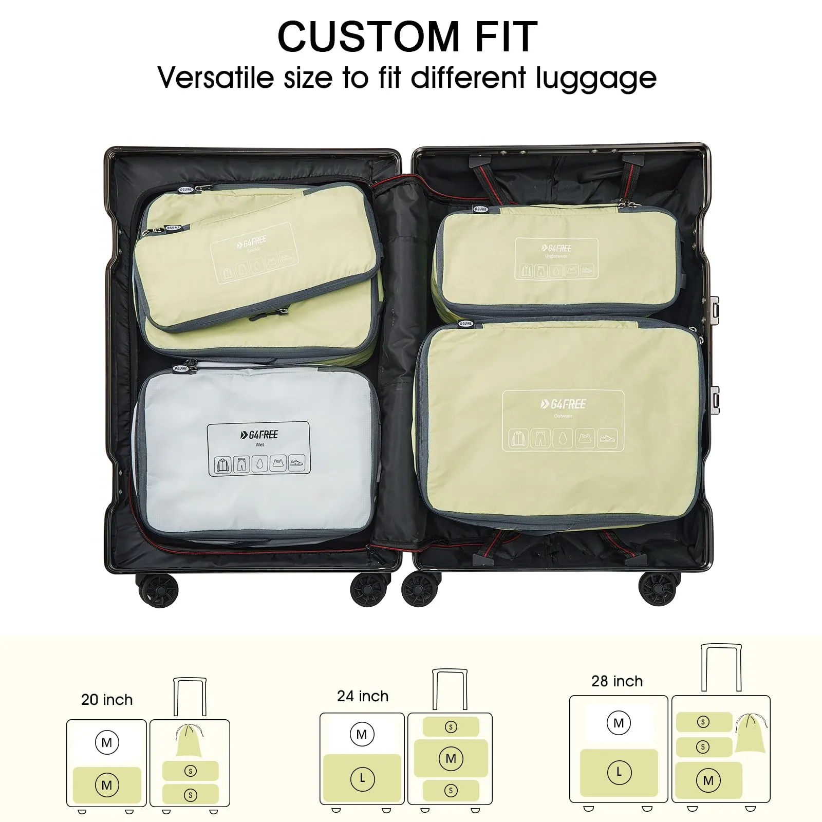 G4Free Set 6 Pezzi Cubi di Compressione per Imballaggi e Organizzazione Vestiti da Viaggio - immagine 4