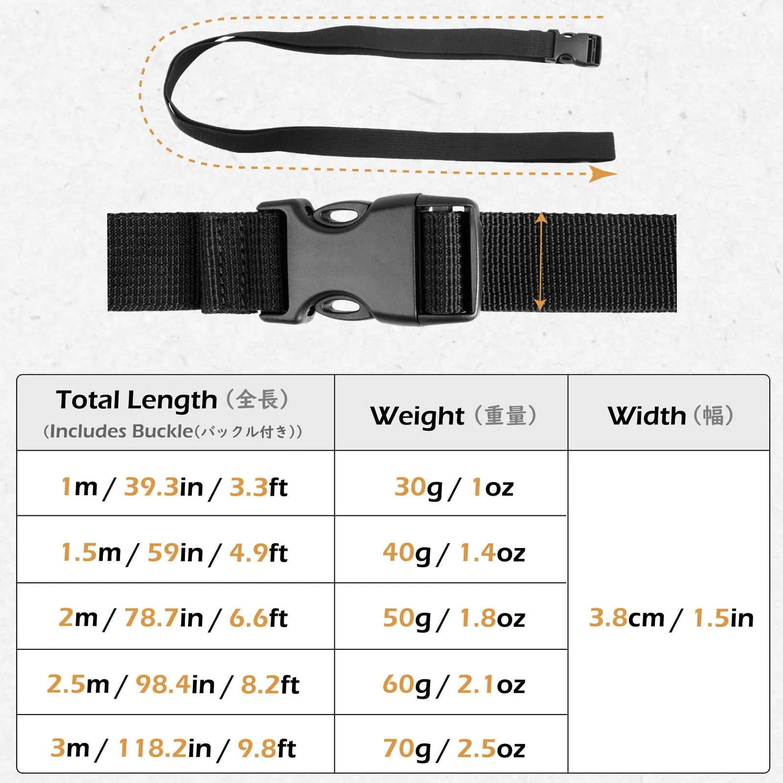 TRIWONDER Cinghie di Fissaggio per Valigie con Sgancio Rapido, Nero, 38mm x 2,5m - immagine 2