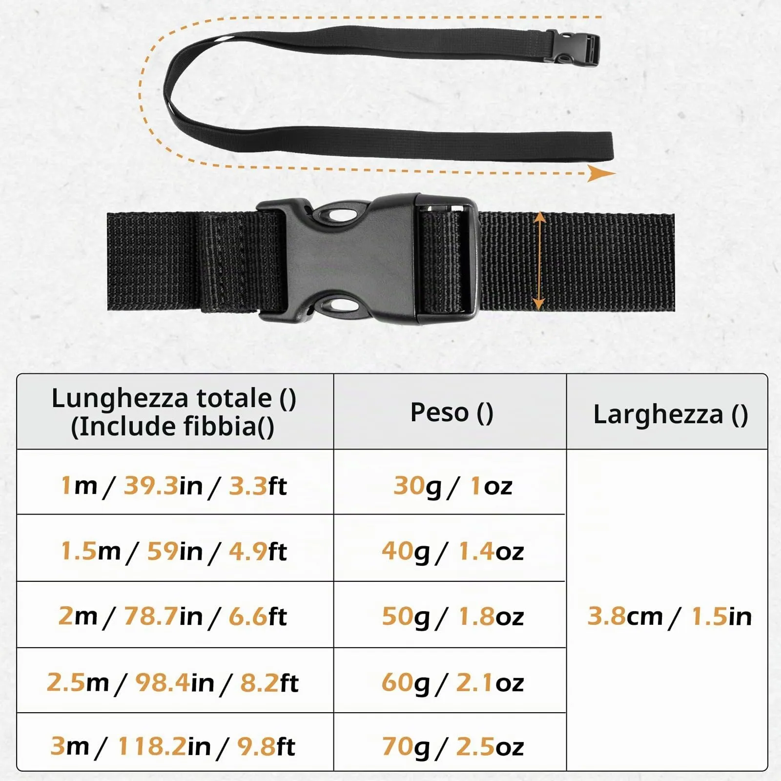 TRIWONDER Cinghie di Fissaggio per Valigie con Sgancio Rapido, Nero, 38mm, 1 m, 4 Pezzi - immagine 2