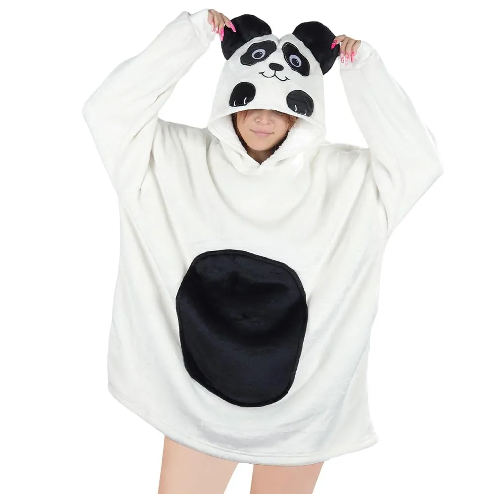 Queenshin Felpa Coperta Indossabile con Cappuccio Panda Bianco, Pile Sherpa Oversize per Donna e Uomo - immagine 1