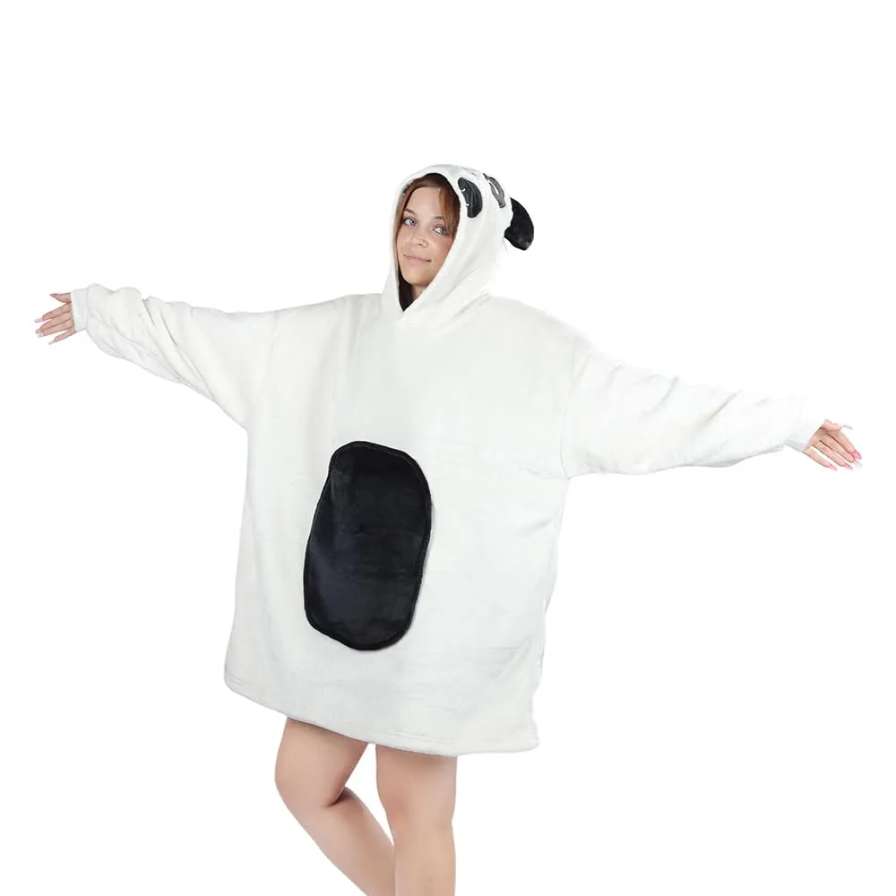 Queenshin Felpa Coperta Indossabile con Cappuccio Panda Bianco, Pile Sherpa Oversize per Donna e Uomo - immagine 3