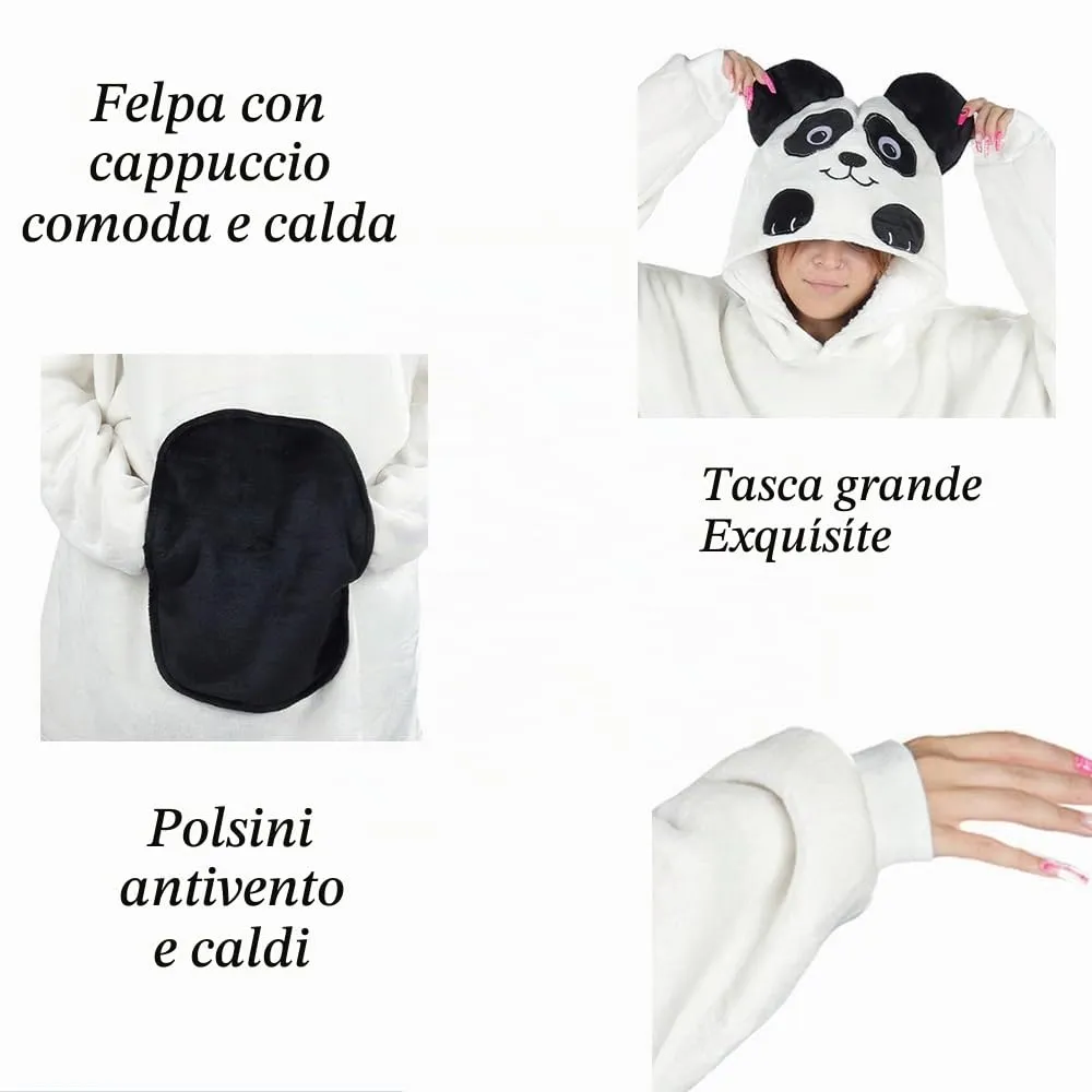 Queenshin Felpa Coperta Indossabile con Cappuccio Panda Bianco, Pile Sherpa Oversize per Donna e Uomo - immagine 6