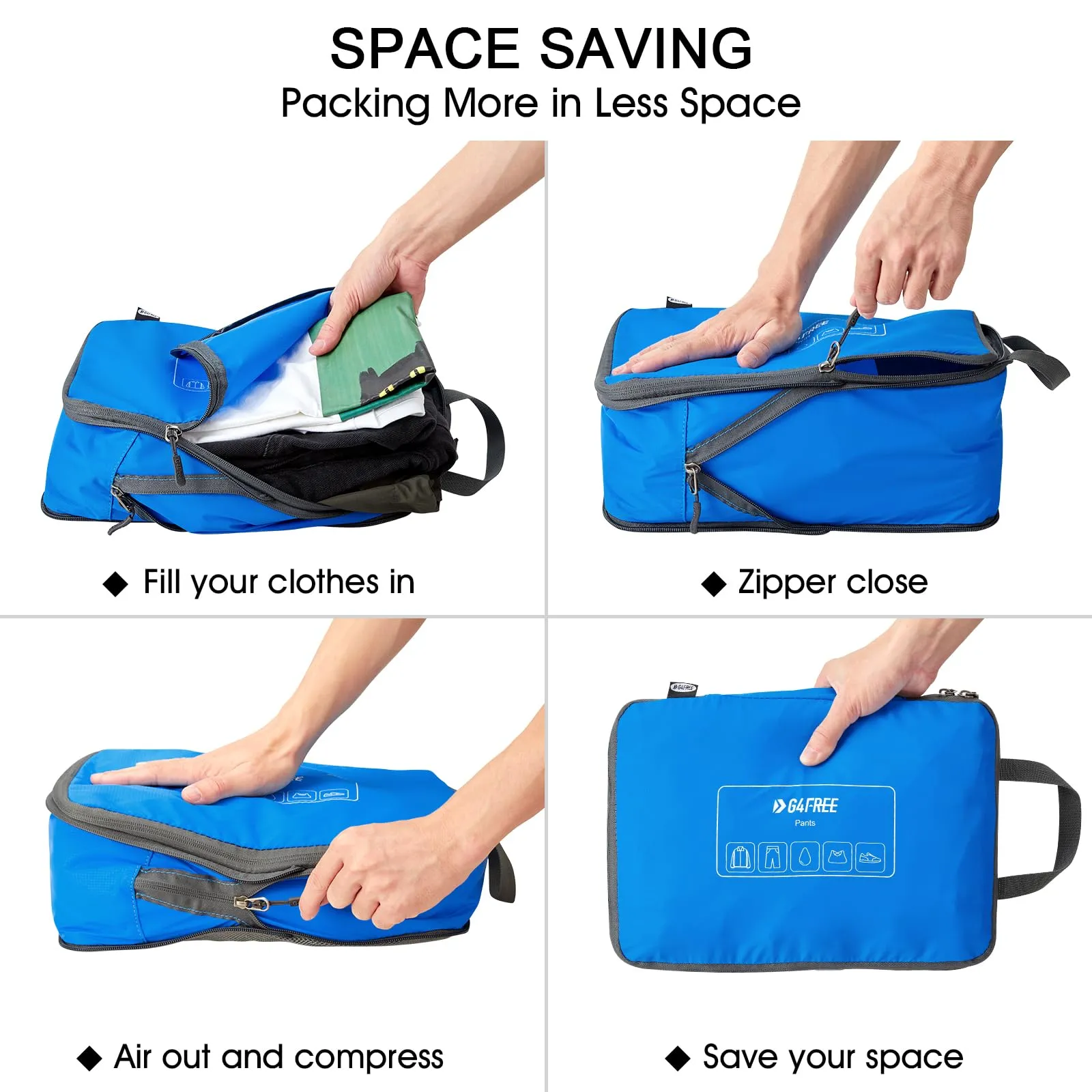 G4Free Set di 6 cubi per imballaggi a compressione, organizer per vestiti e borse da viaggio - immagine 2
