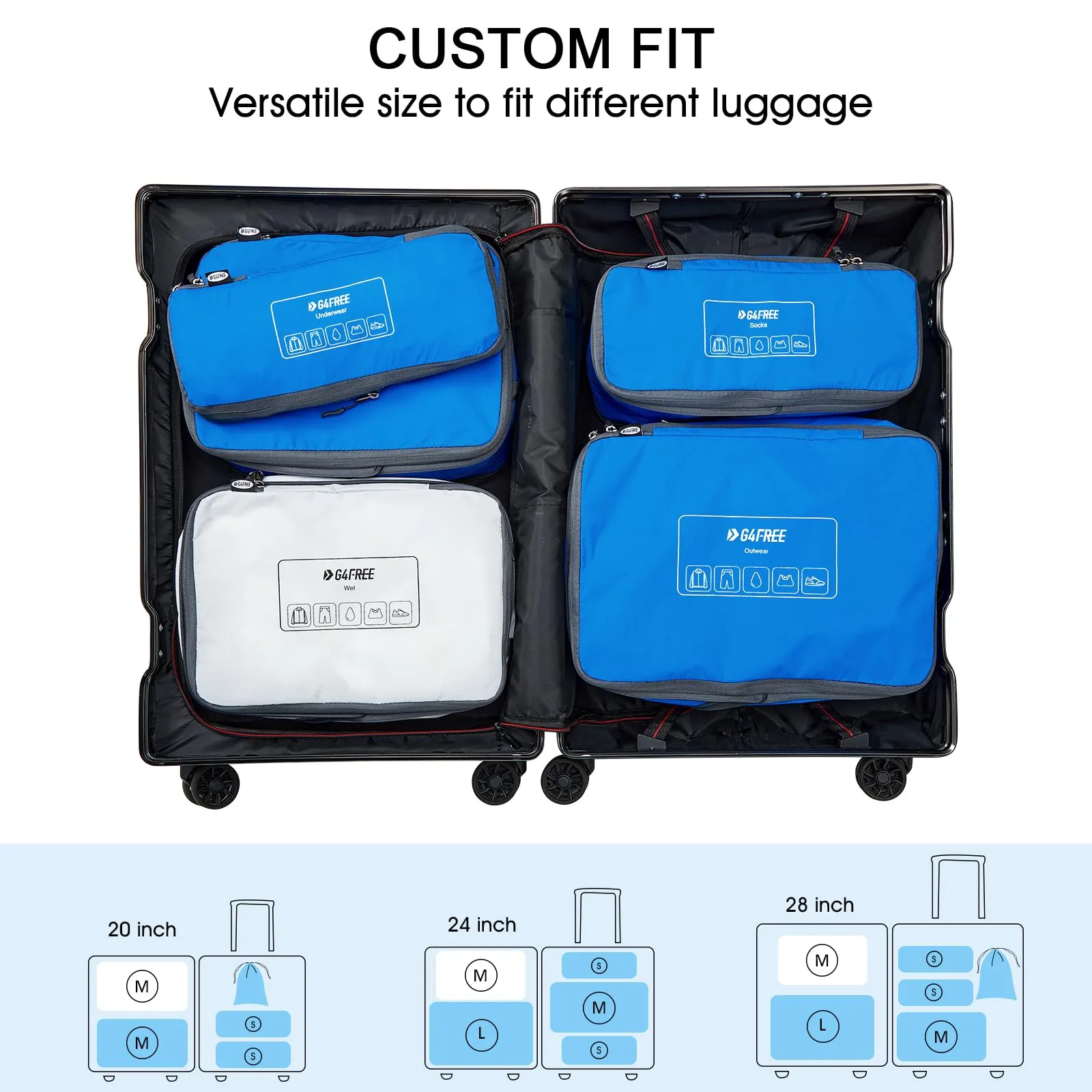 G4Free Set di 6 cubi per imballaggi a compressione, organizer per vestiti e borse da viaggio - immagine 4