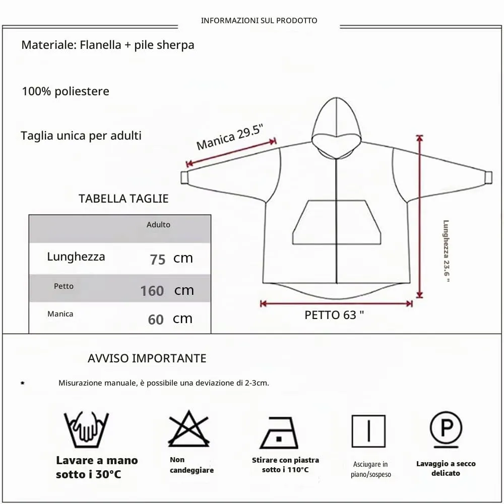 Queenshin Felpa Coperta Indossabile con Cerniera e Cappuccio, Pile Sherpa Grigio, Taglia Unica - immagine 6