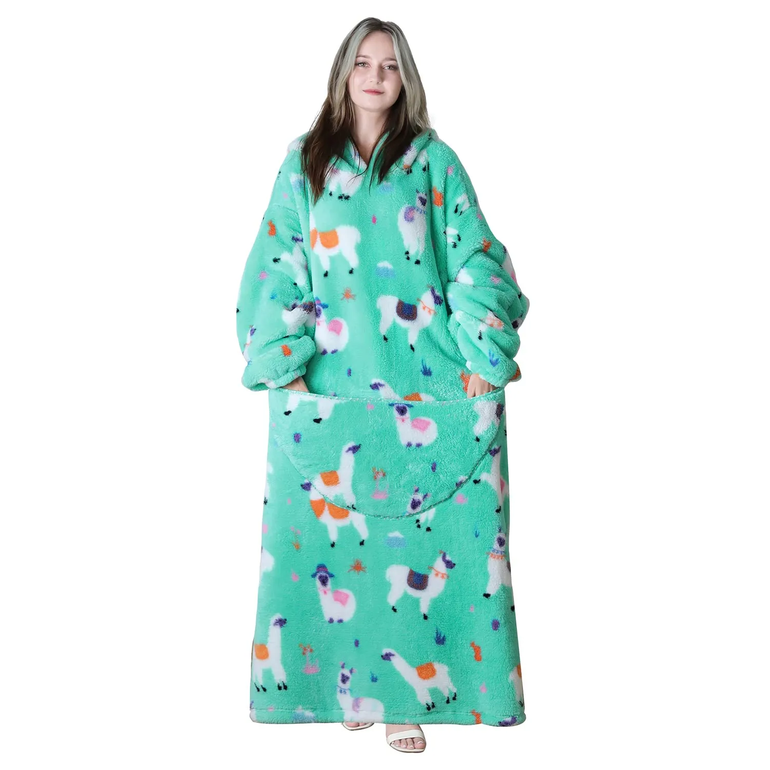 Queenshin Coperta Indossabile con Cappuccio Alpaca in Pile Sherpa, Oversize Unisex - immagine 1
