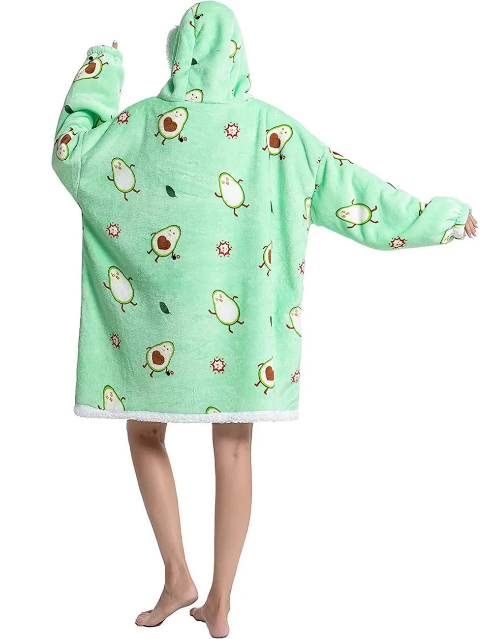 Queenshin Coperta Indossabile con Cappuccio Stampa Avocado, Pile Sherpa Oversize per Donna e Uomo - immagine 7