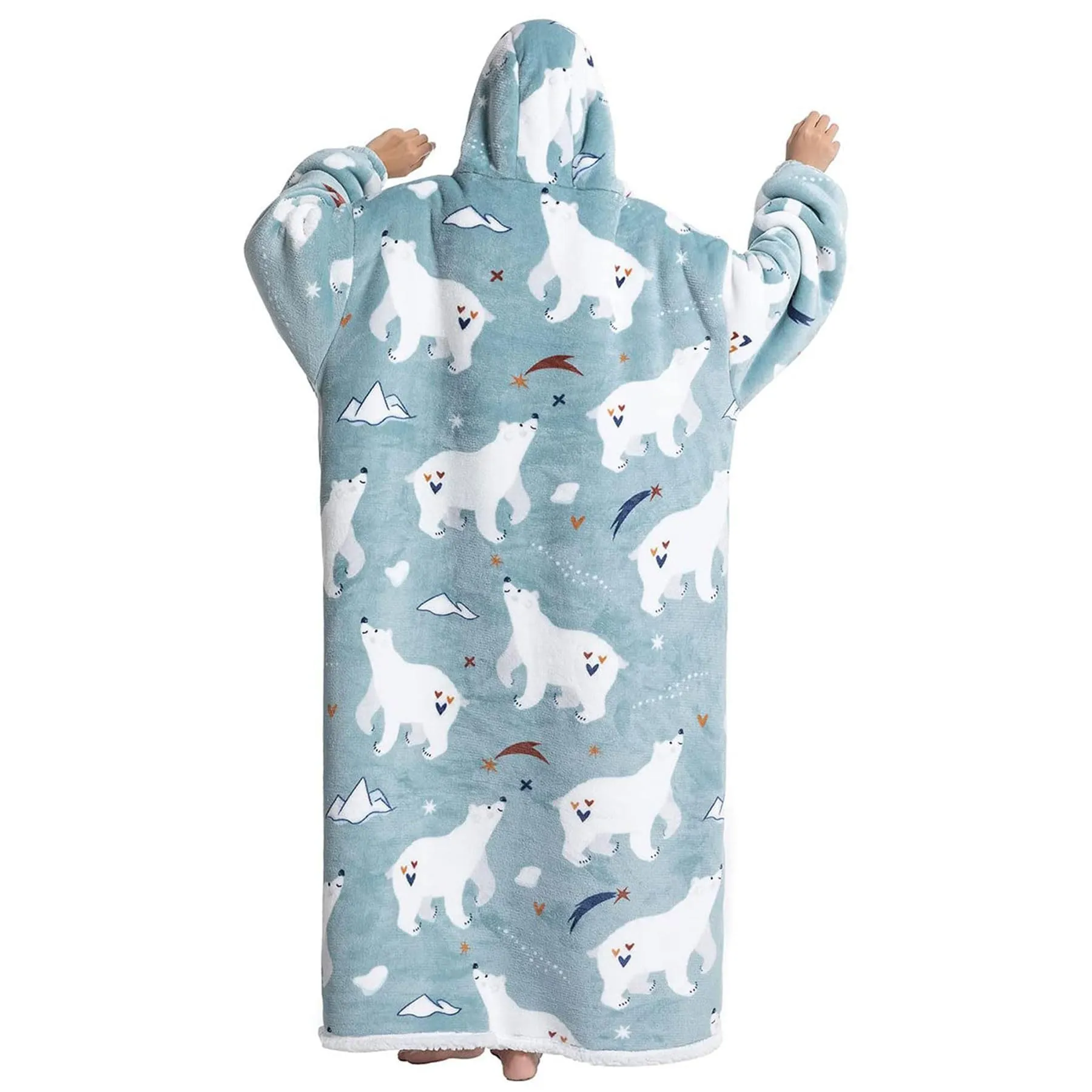 Queenshin Orso Polare Felpa Coperta Indossabile con Cappuccio, Oversize in Pile Sherpa per Donna e Uomo - immagine 6