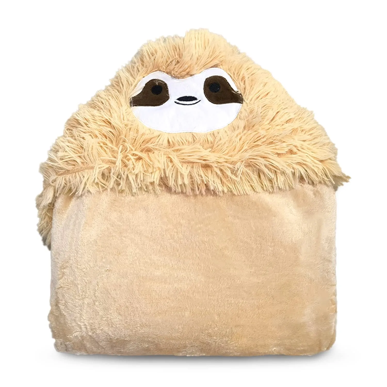 Queenshin Coperta con Cappuccio Indossabile Bradipo in Flanella, 152 x 125 cm, Beige - immagine 4