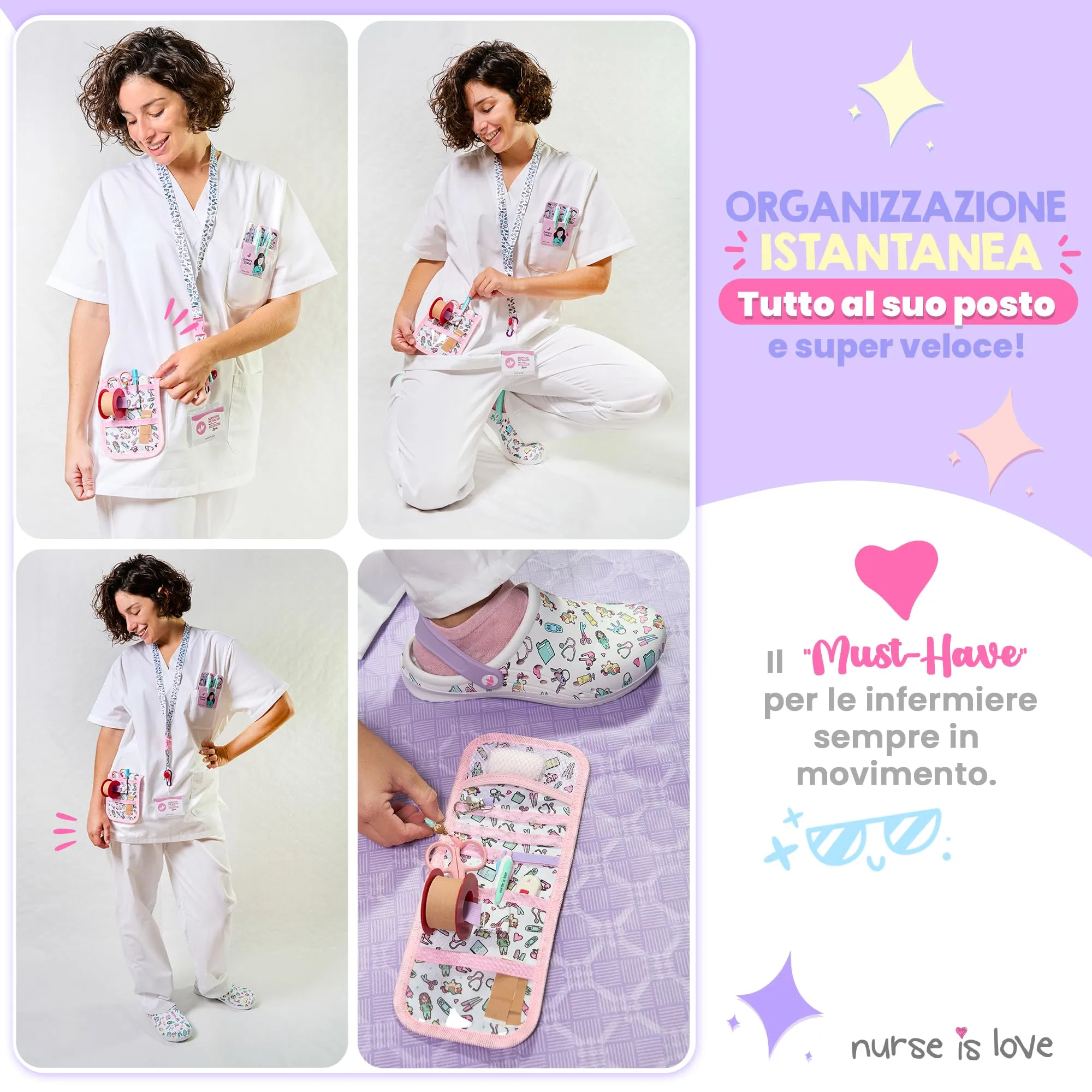 Nurse is Love Organizer da taschino magnetico per divisa sanitaria, Floreale, Rosa - immagine 2