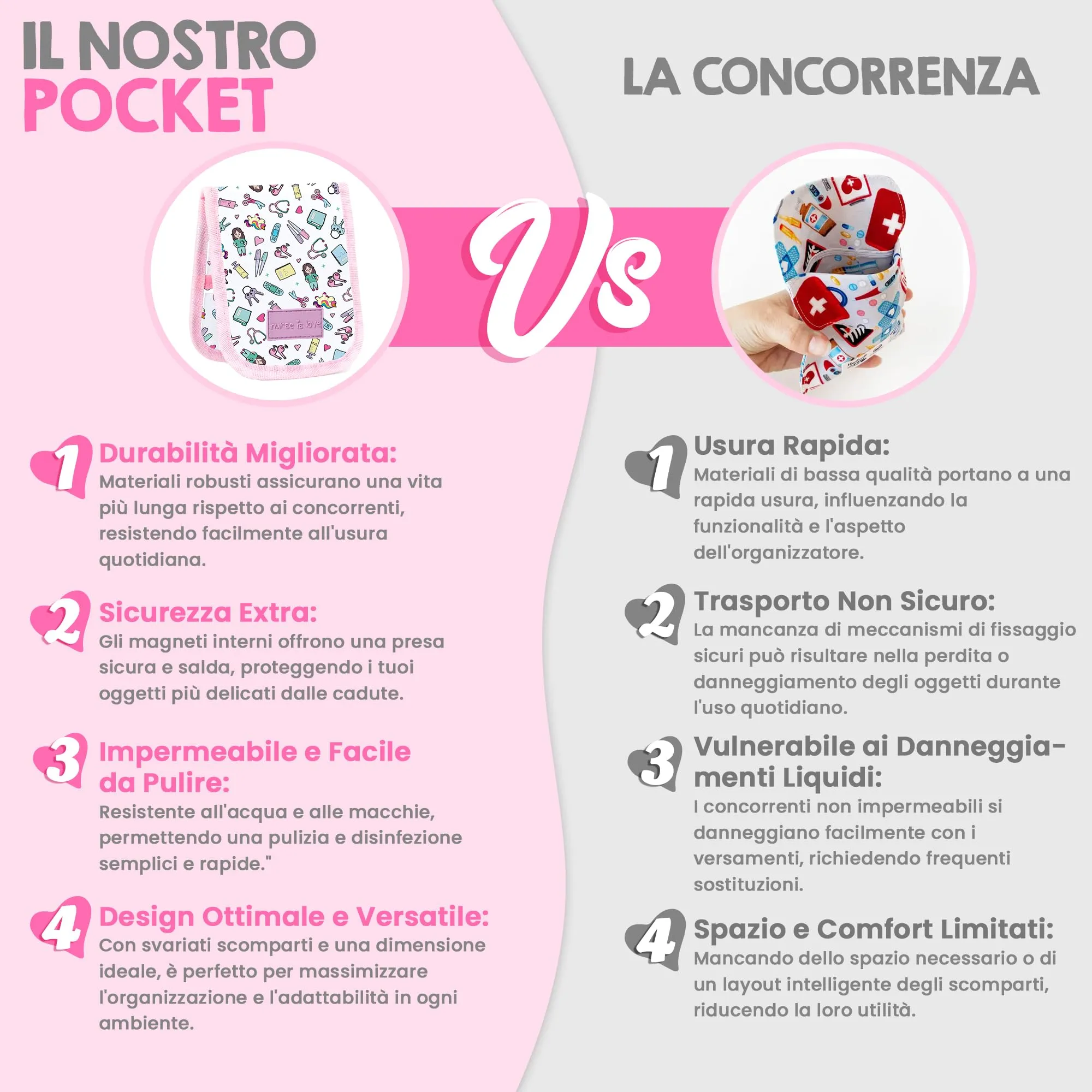 Nurse is Love Organizer da taschino magnetico per divisa sanitaria, Floreale, Rosa - immagine 6