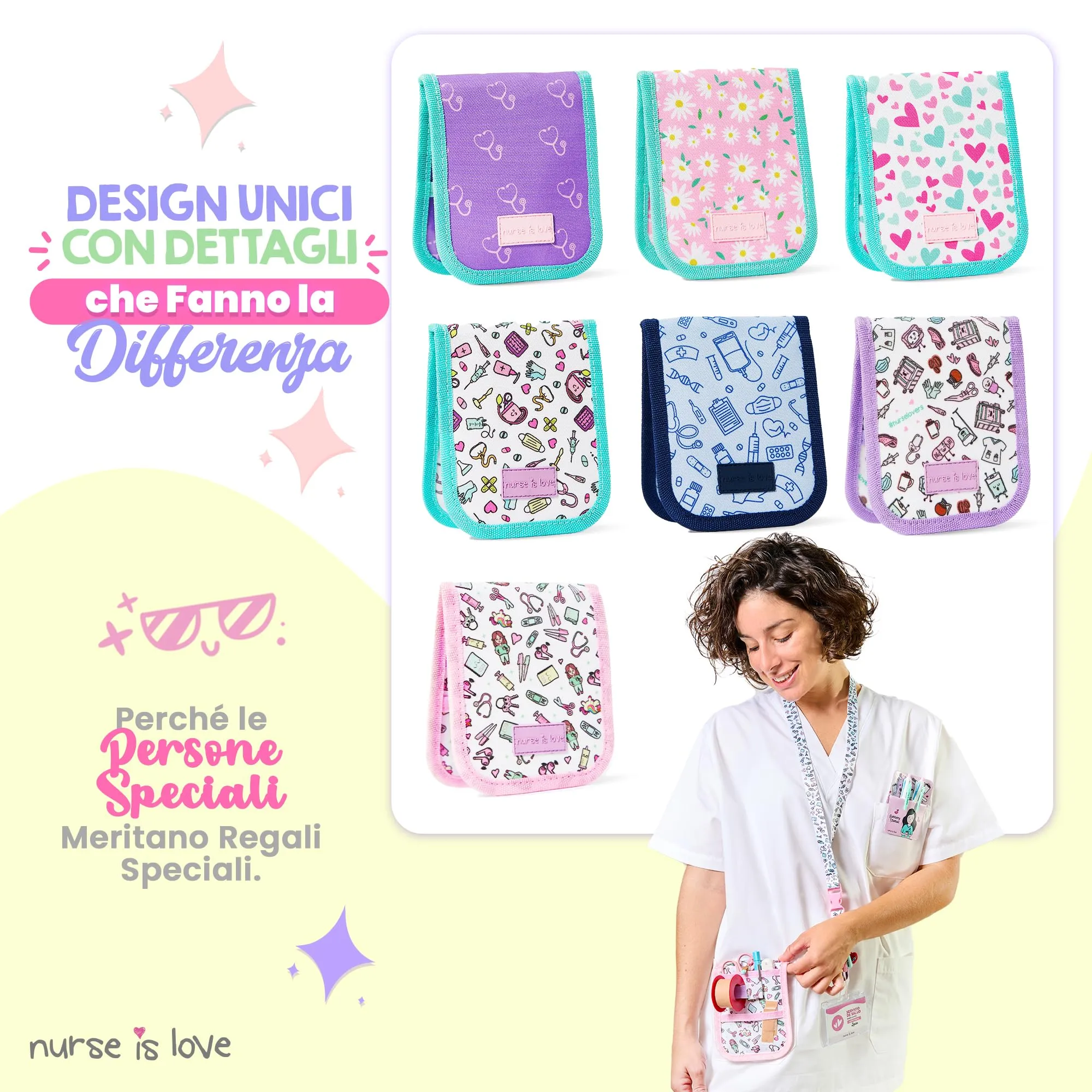 Nurse is Love Organizer da taschino magnetico per divisa sanitaria, Floreale, Rosa - immagine 7
