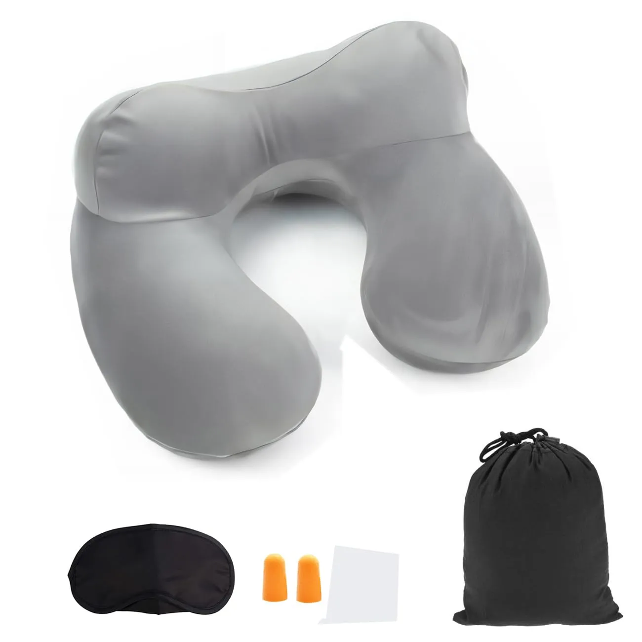 Constefire Cuscino da Viaggio Gonfiabile Ergonomico con Tappi per le Orecchie e Maschera per gli Occhi, Grigio - immagine 1