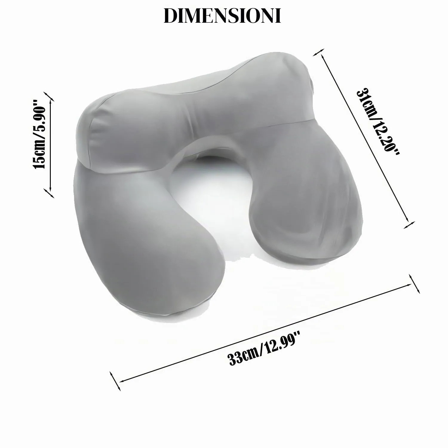 Constefire Cuscino da Viaggio Gonfiabile Ergonomico con Tappi per le Orecchie e Maschera per gli Occhi, Grigio - immagine 2
