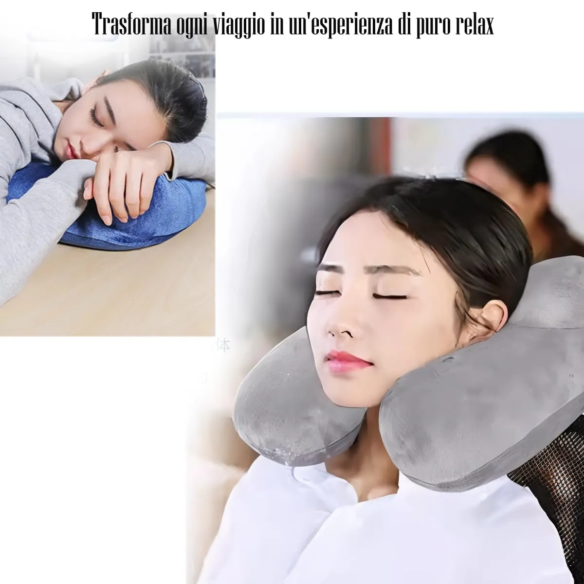 Constefire Cuscino da Viaggio Gonfiabile Ergonomico con Tappi per le Orecchie e Maschera per gli Occhi, Grigio - immagine 7